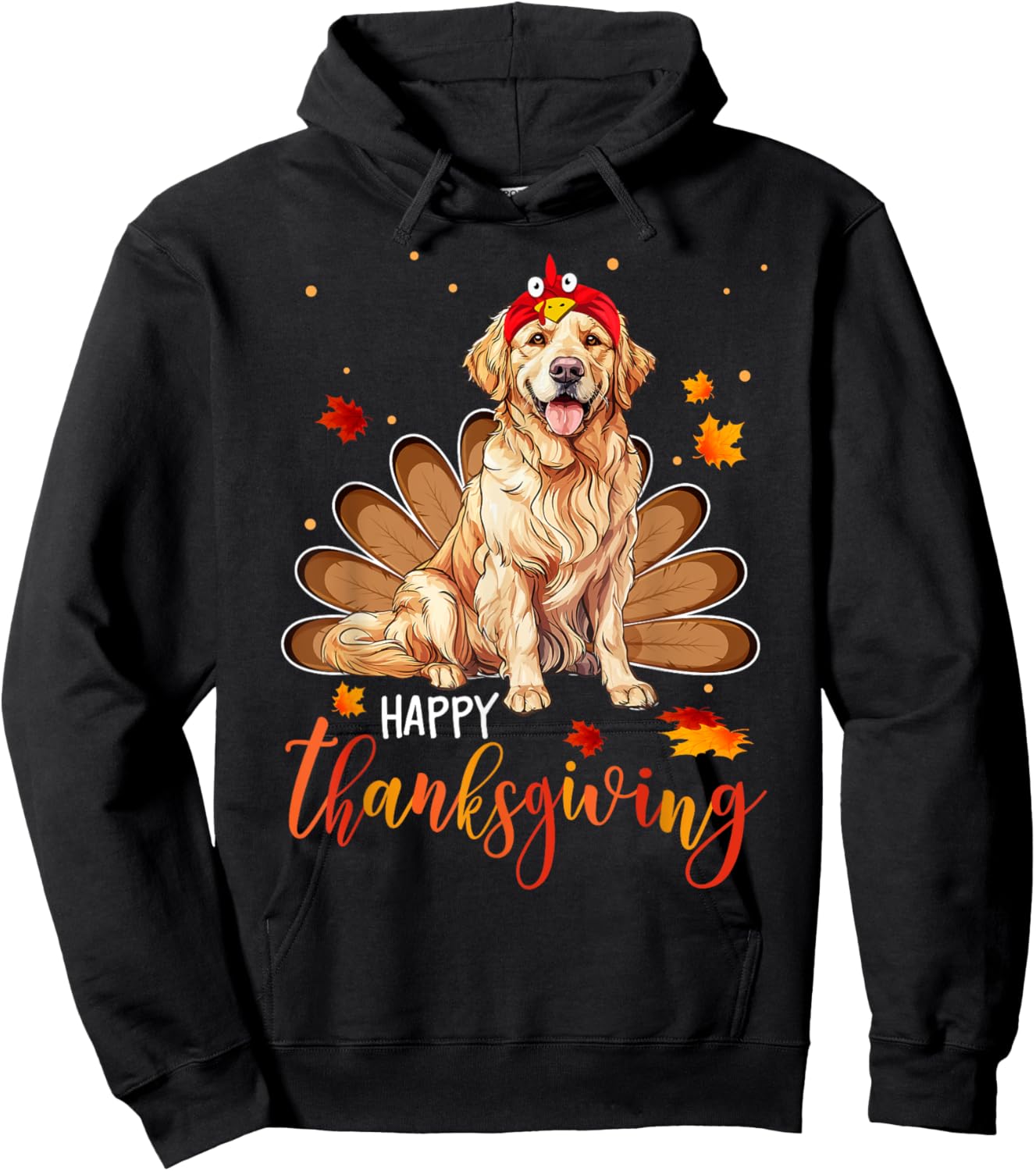Cute Golden retriever Happy Thanksgiving turkey Dog Women Girls Kids Hoodie - Hoodie | Black