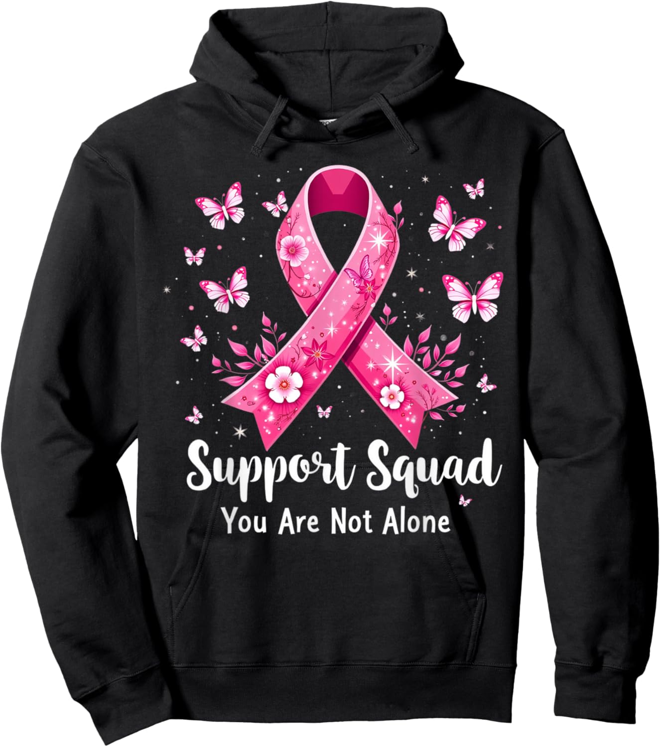 Support Squad Breast Cancer Awareness Butterfly Pink Ribbon Hoodie - Hoodie | Black