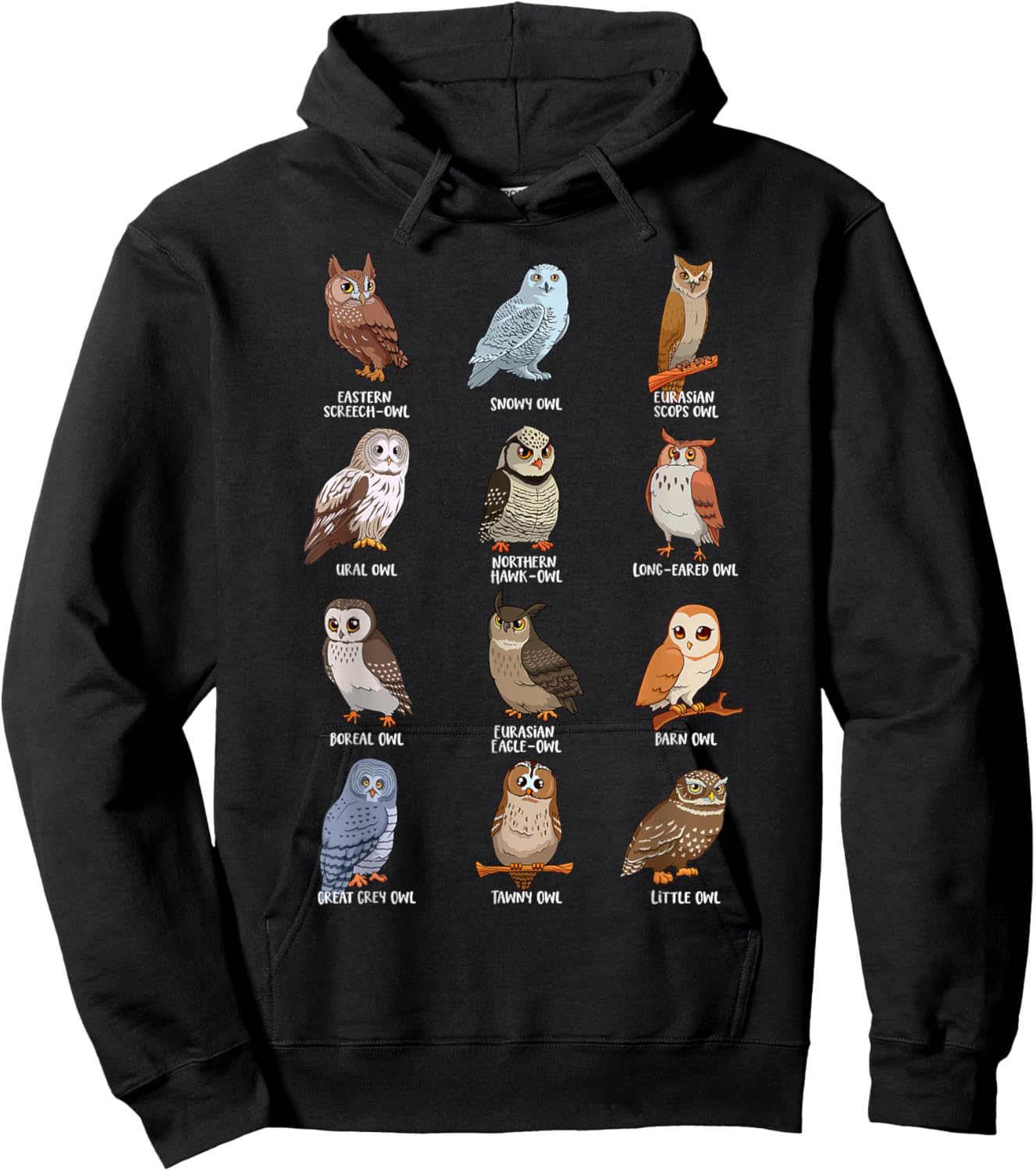 Cartoon Kawaii owls - Owl motif Hoodie - Hoodie | Black
