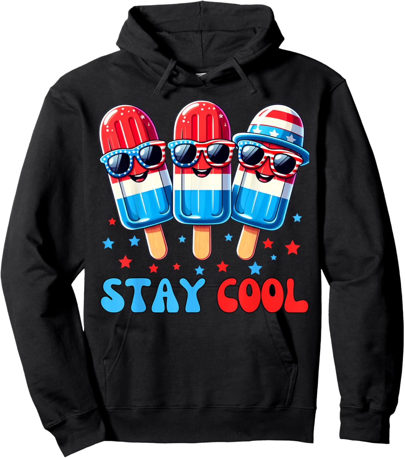 Stay Cool Popsicle 4th of July Boys Men USA American Flag Hoodie - Hoodie | Black