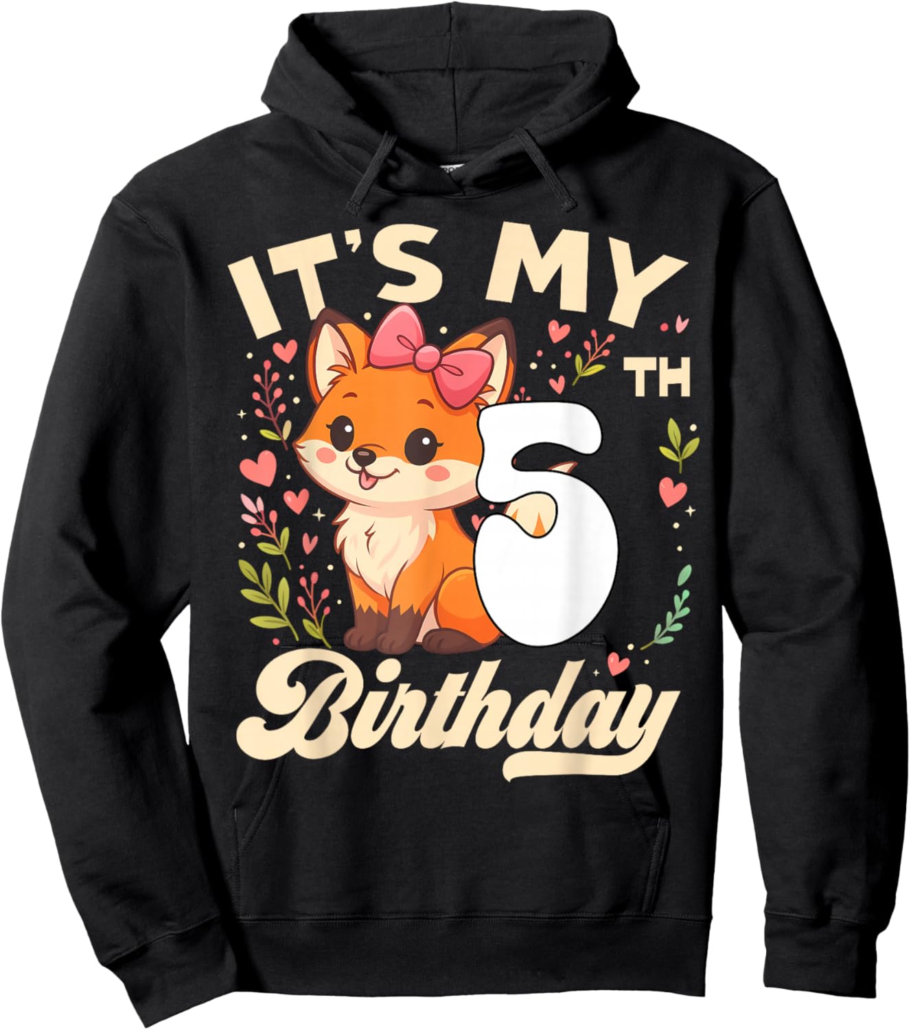 Fox Animal Lovers 5th Birthday Girl Fox B-Day 5 Years Old Hoodie - Hoodie | Black