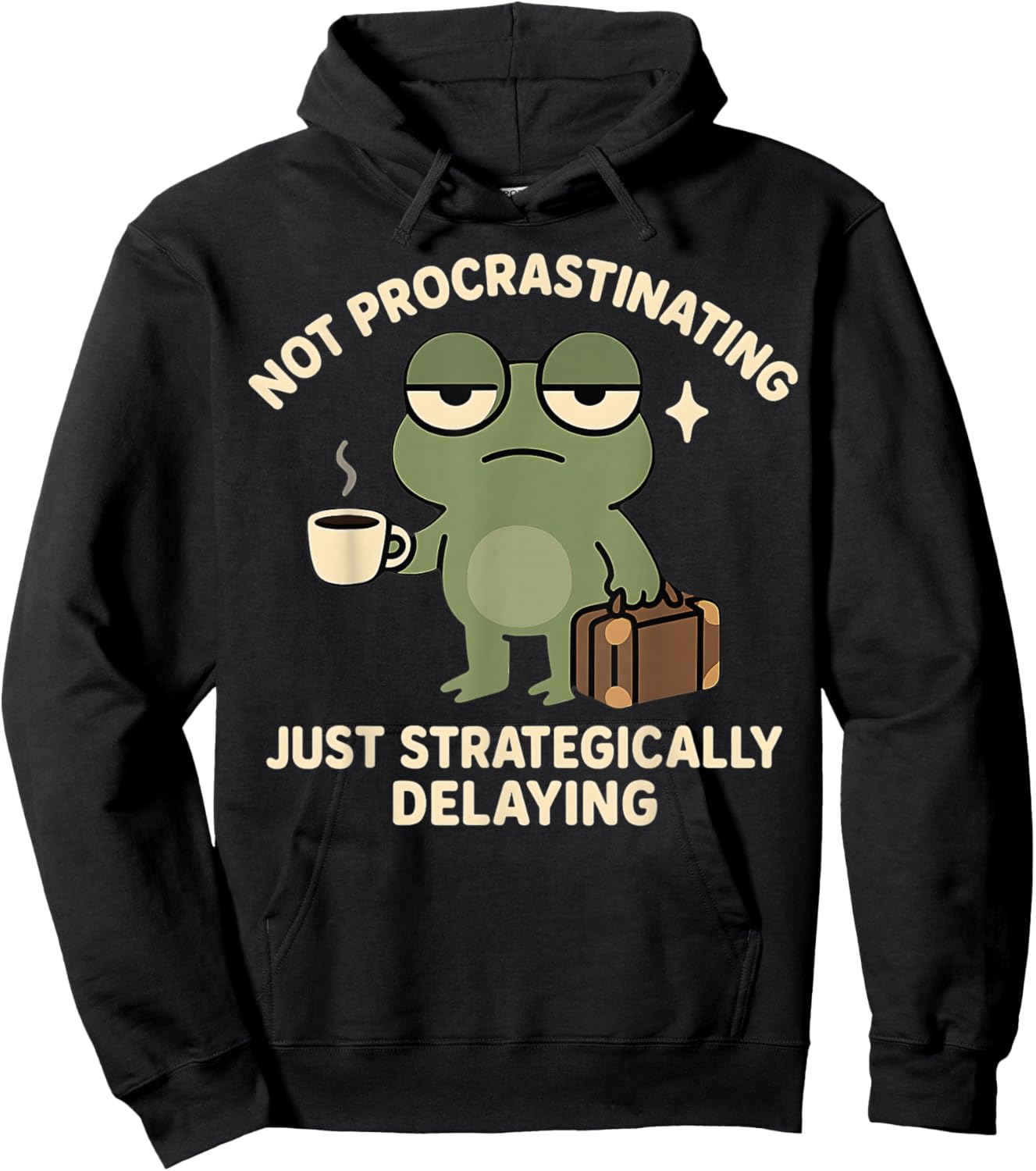 Not Procrastinating Funny Lazy Grumpy Frog Hoodie - Hoodie | Black