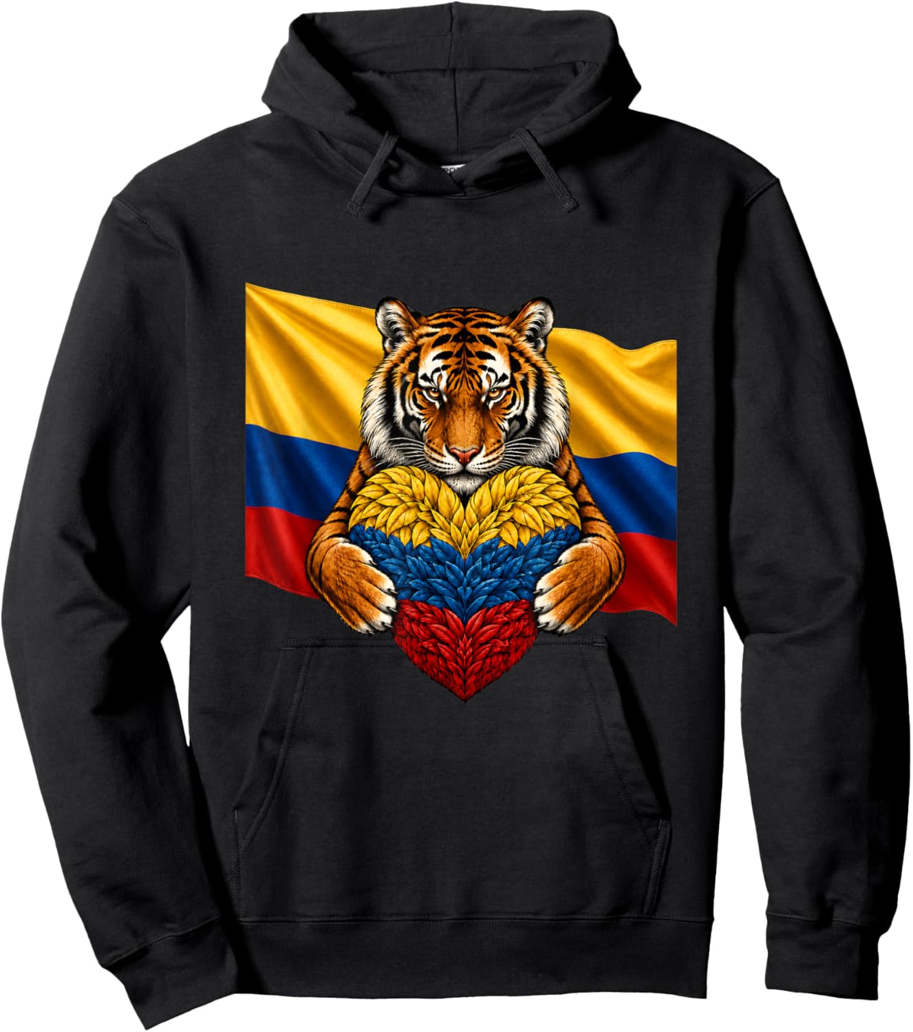 Colombia Flag Tiger Heart Colombian Pride Patriotic Heritage Hoodie - Hoodie | Black
