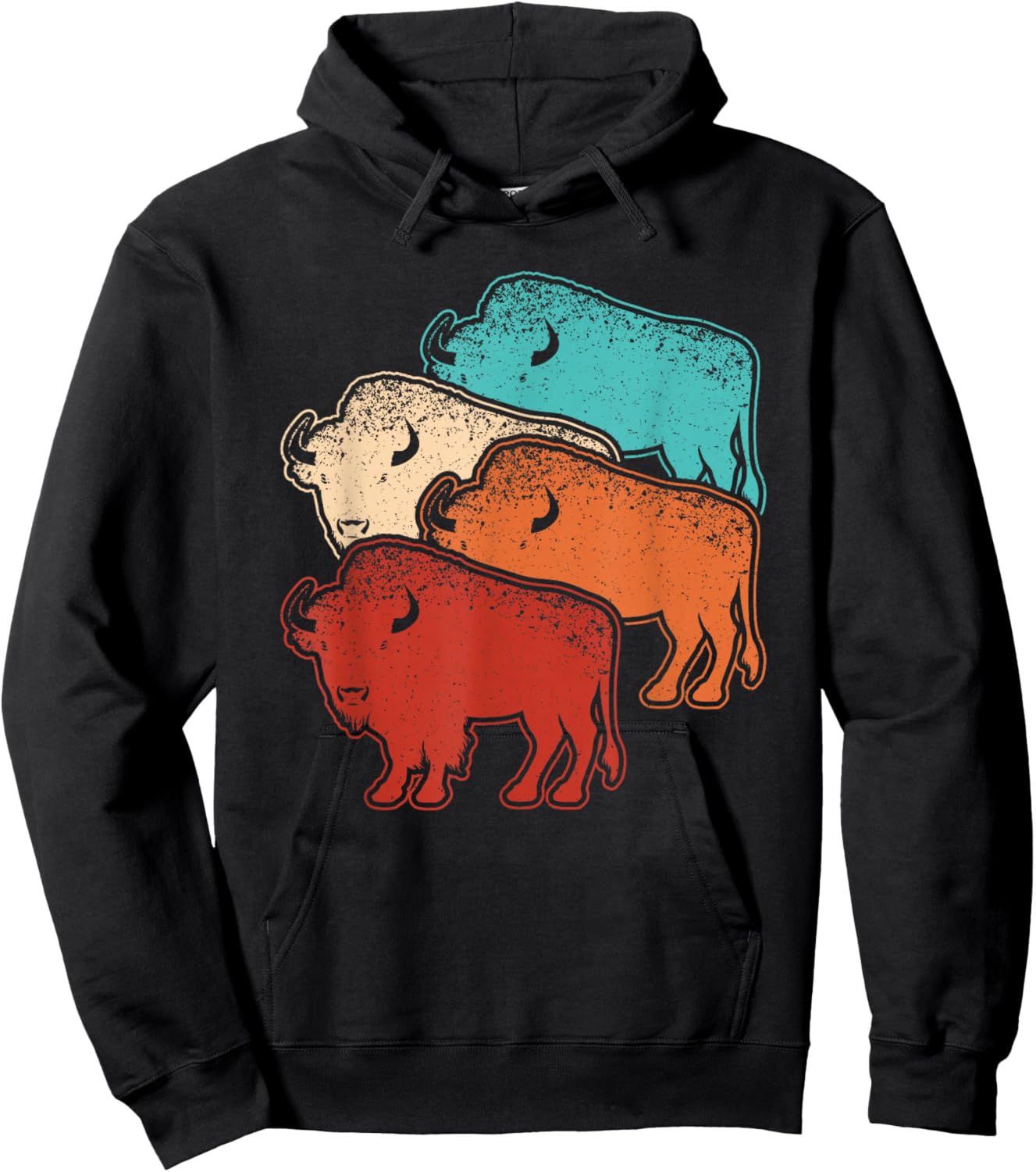 Retro Bison Lover Vintage Buffalo Men Women Kids Hoodie - Hoodie | Black