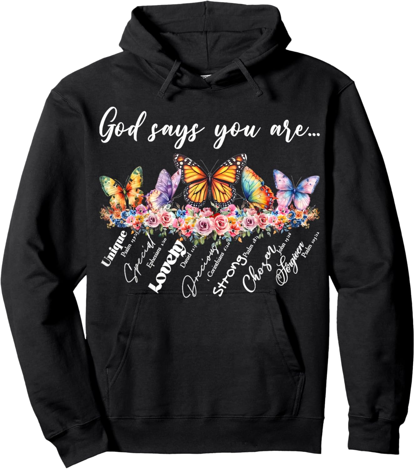 God Says You Are Bible Verse Religious Christian Butterfly Hoodie - Hoodie | Black