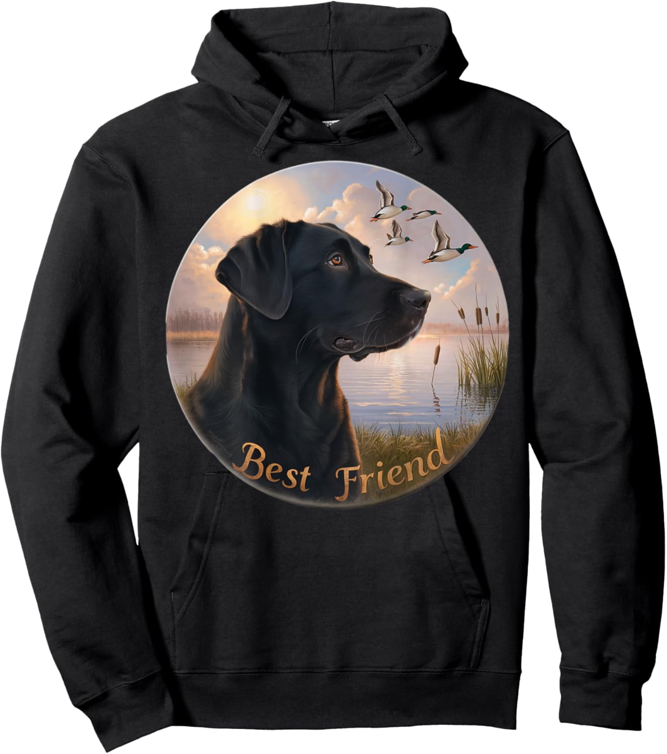 BACK PRINT. Hunting black labrador dog and geese with ducks Hoodie - Hoodie | Black
