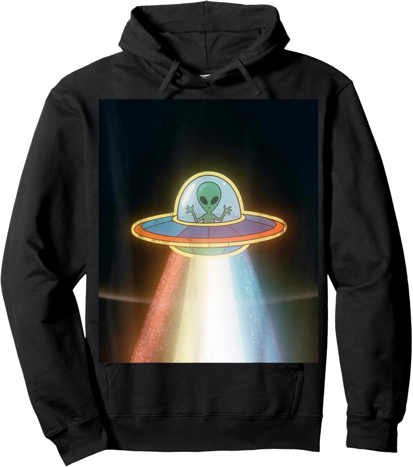 Alien UFO Colorful Lights for Alien Lover Retro Sci-Fi Gifts Hoodie - Hoodie | Black