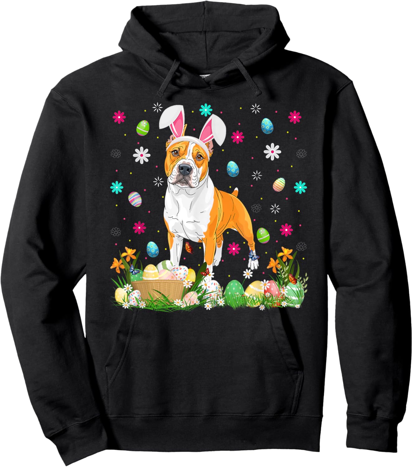American Staffordshire Terrier Dog Easter Egg Hunt Bunny Hoodie - Hoodie | Black