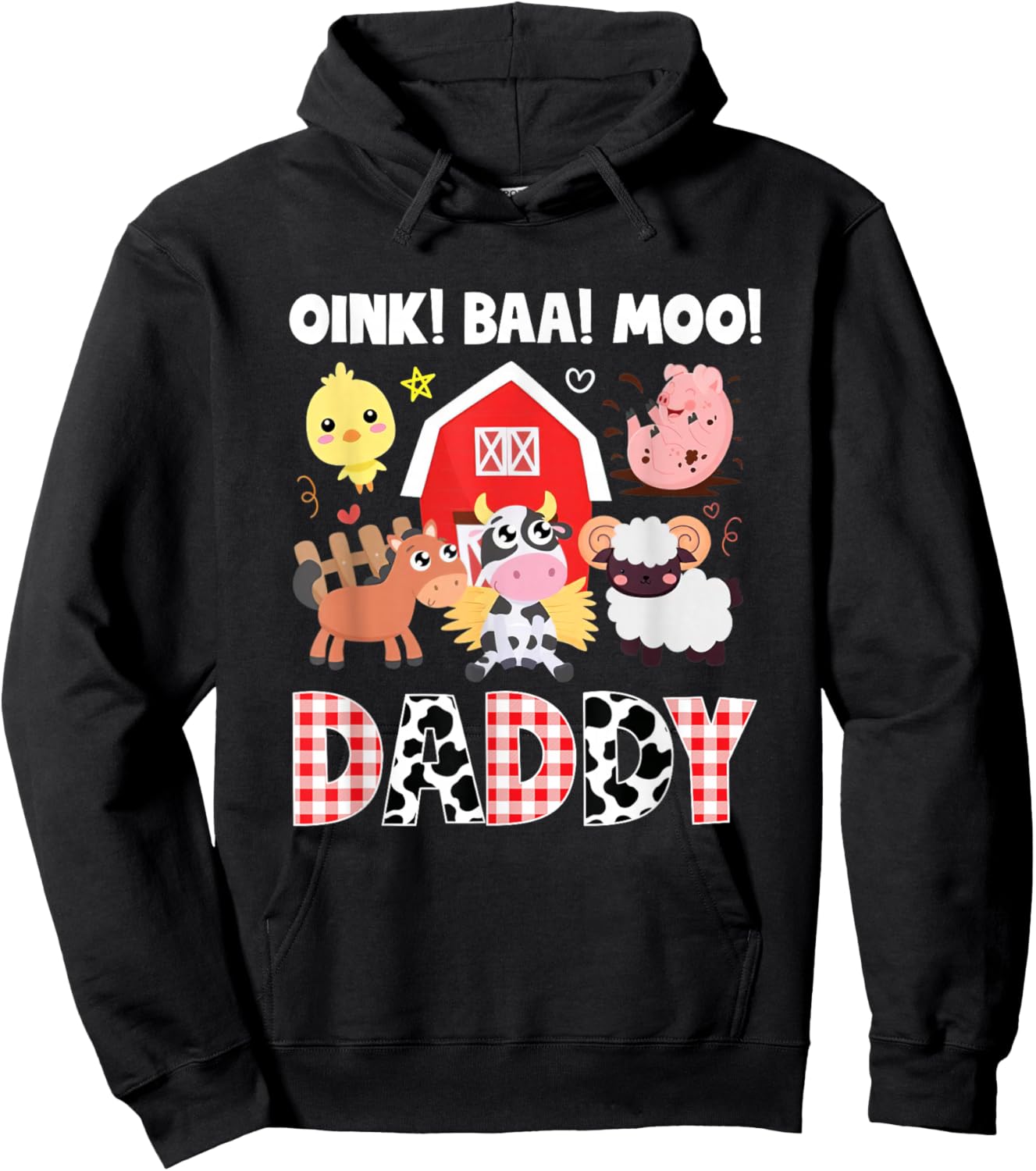 Oink Baa Moo Daddy Farm Animals Birthday Party Family Hoodie - Hoodie | Black