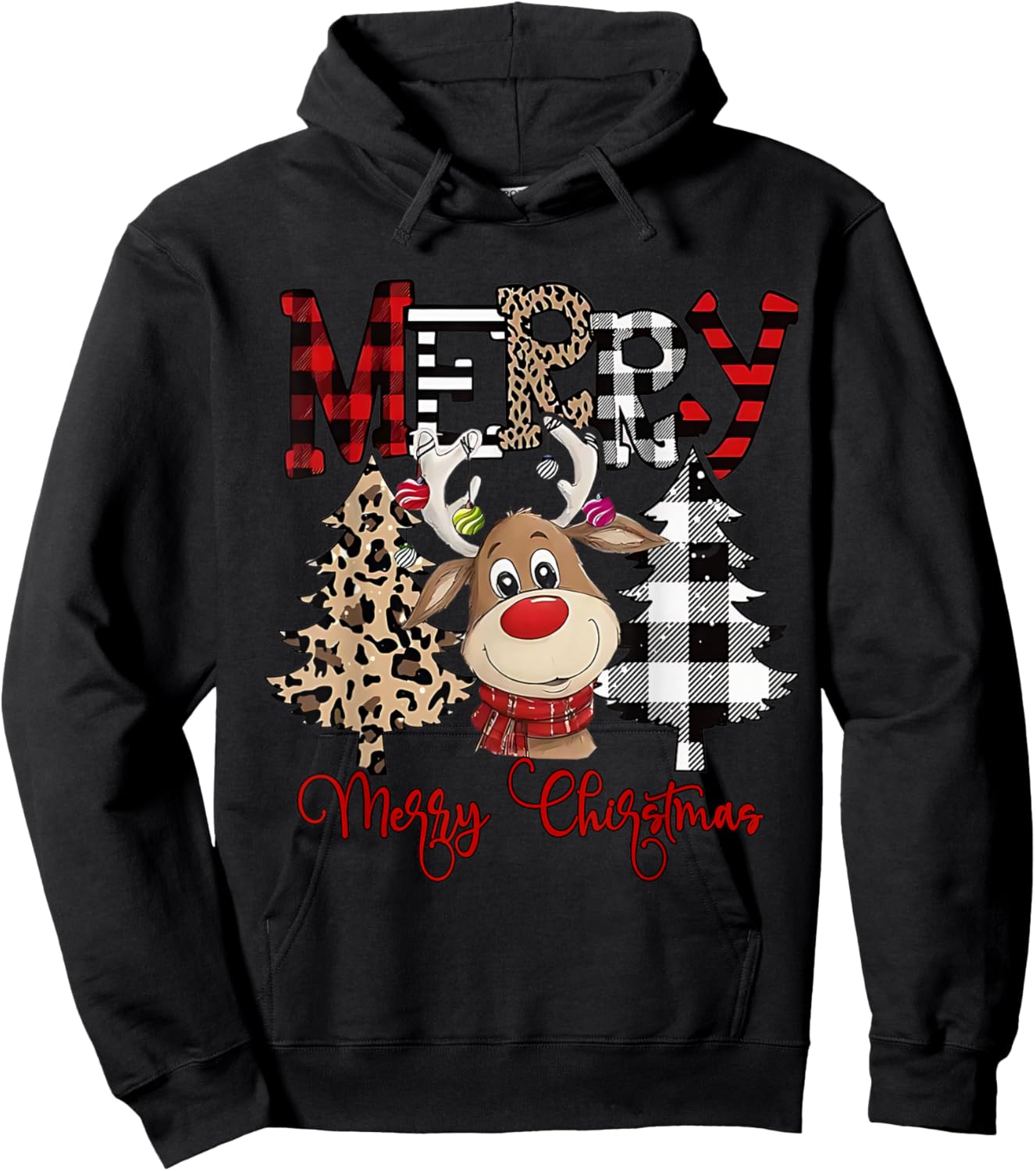 Funny Christmas Cartoon Cute Reindeer Hoodie - Hoodie | Black