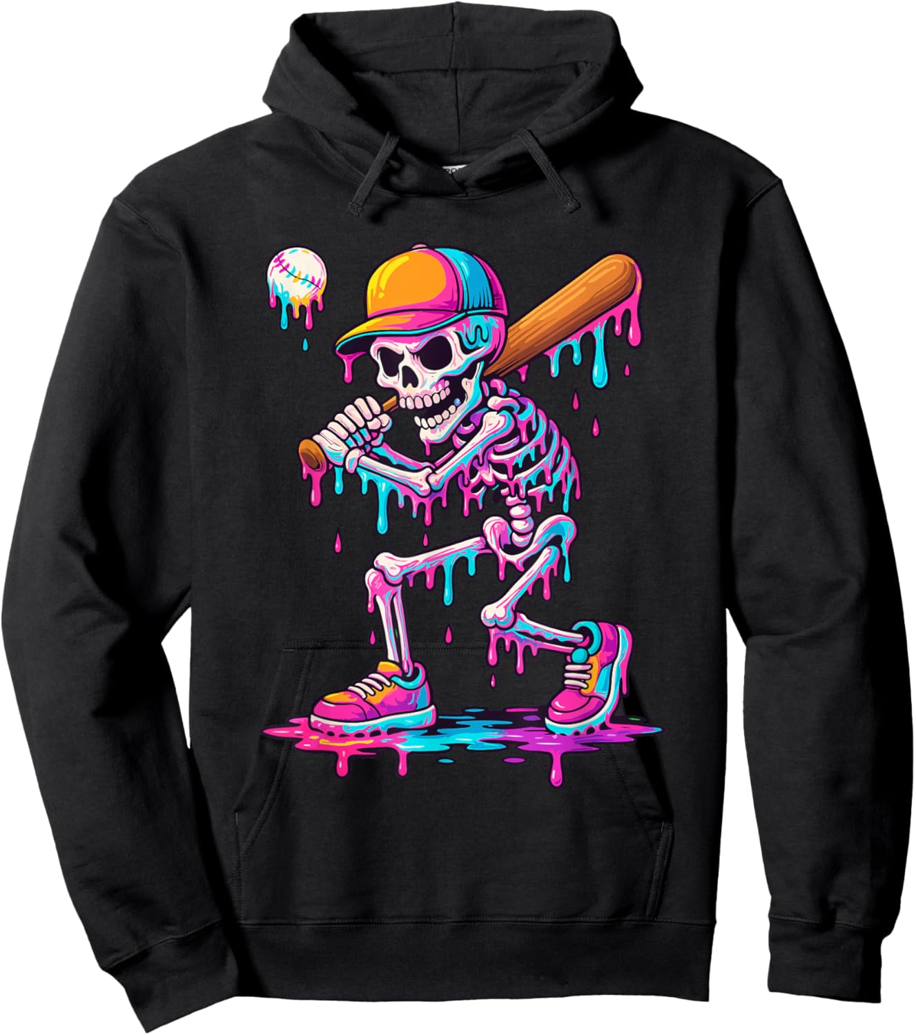 Skelton Playing Baseball Halloween Baseball Drip Boys Kids Hoodie - Hoodie | Black