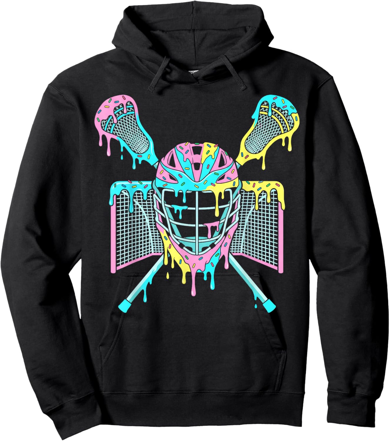 Lacrosse Ice Cream Drip Lax Goalie Helmet Stick Youth Player Hoodie - Hoodie | Black