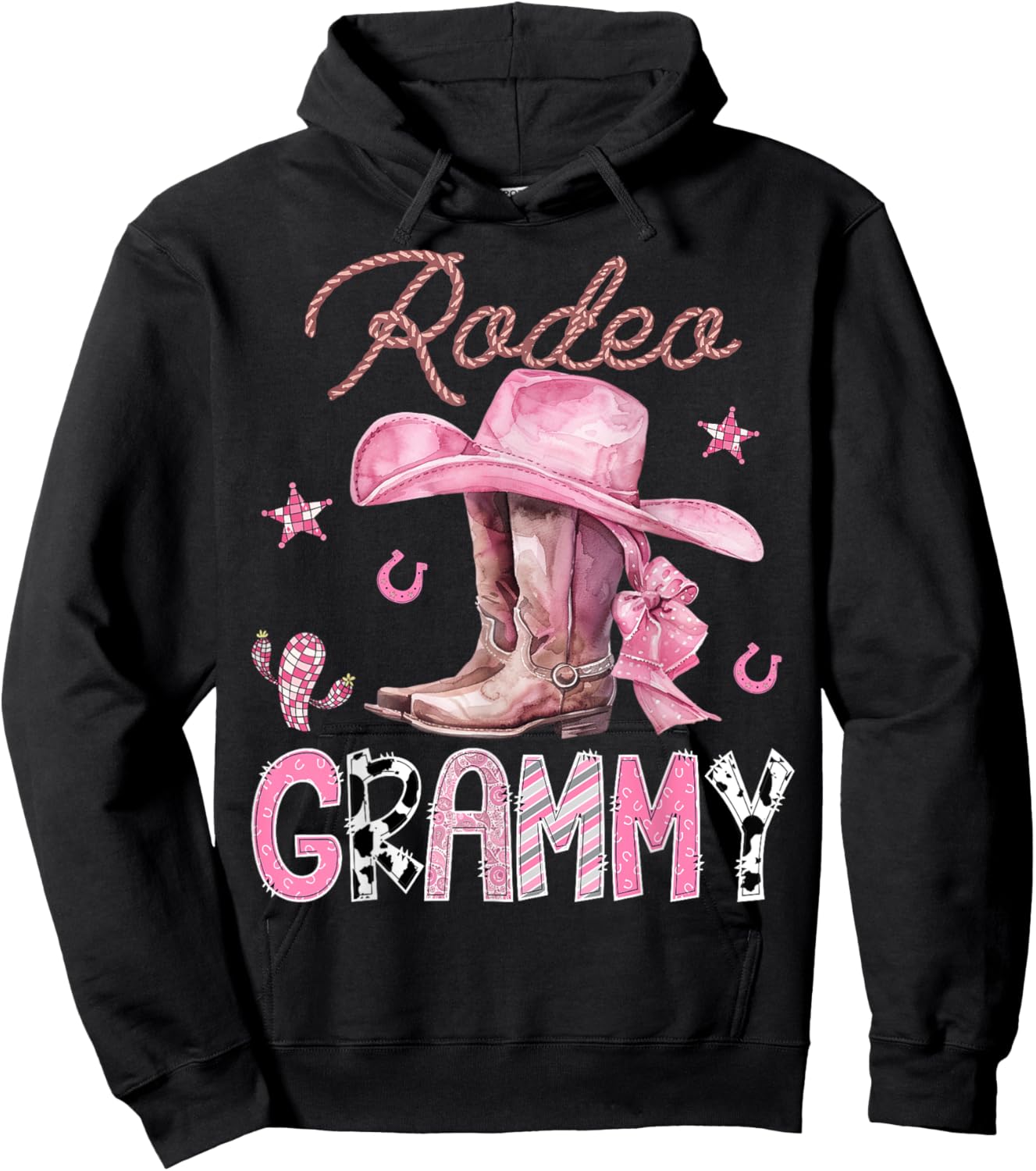 Rodeo Grammy Pink Boots Coquette CowGirl Birthday Party Hoodie - Hoodie | Black