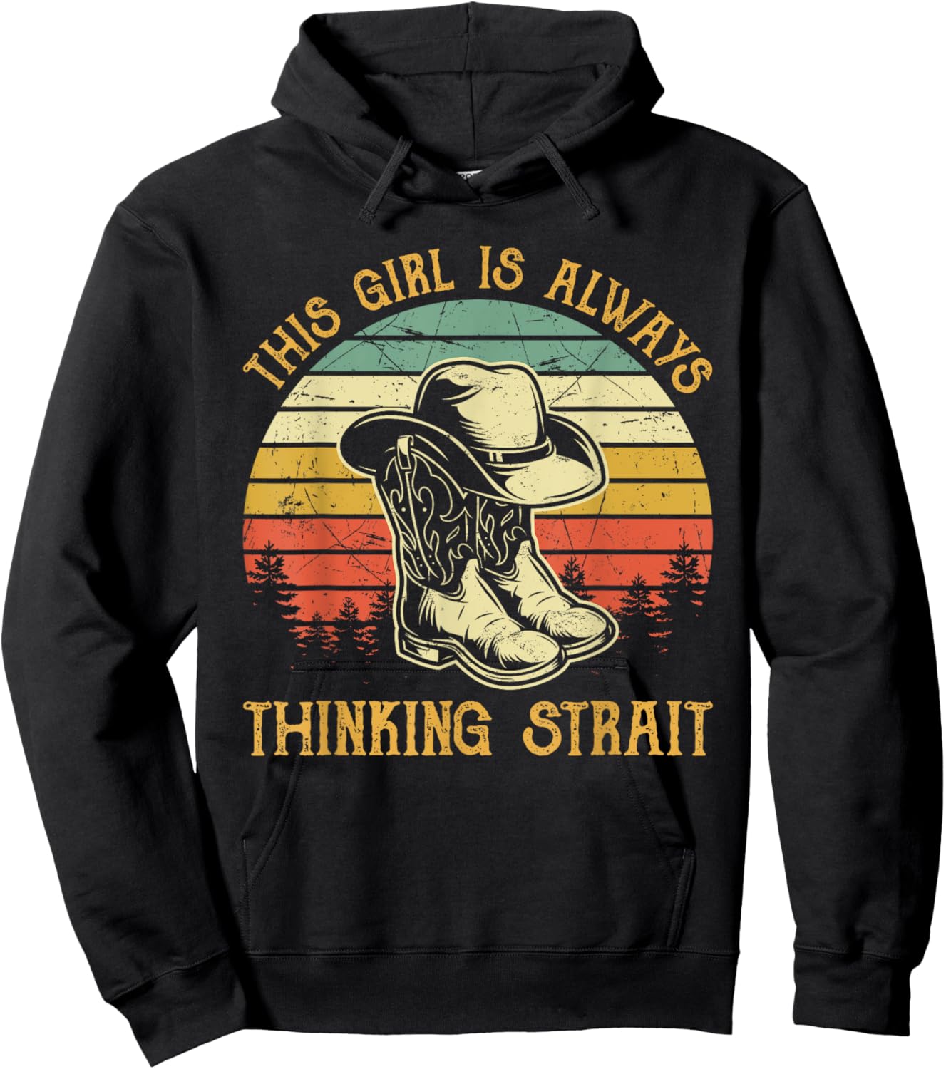This Girl Is Always Thinking Strait Country Western Cowgirl Hoodie - Hoodie | Black