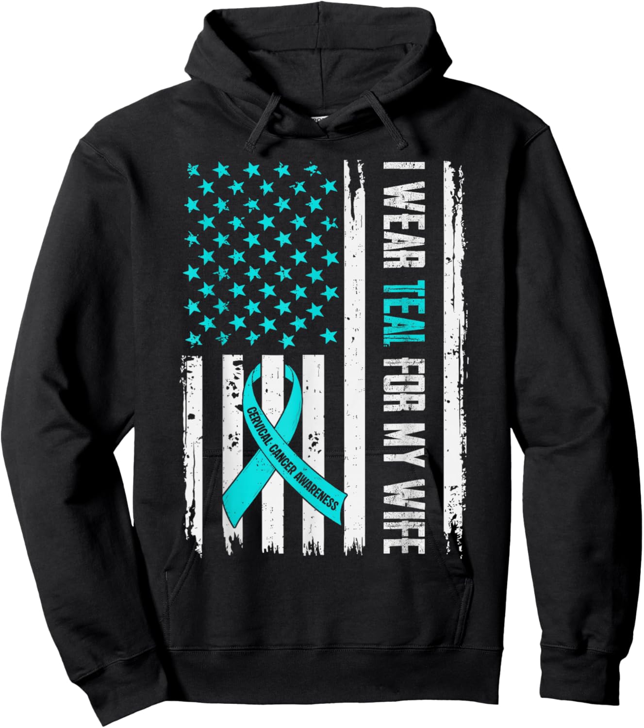 I Wear Teal for My Wife Cervical Cancer Awareness Husband Hoodie - Hoodie | Black