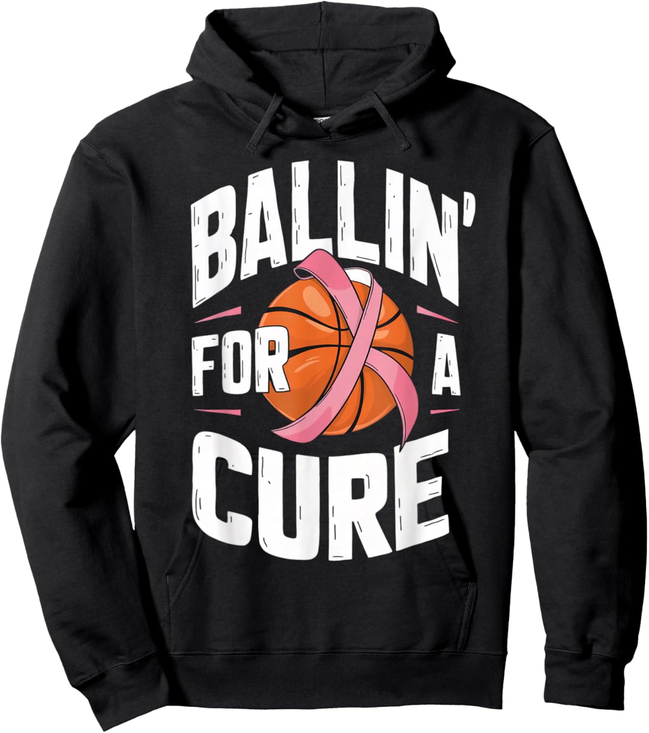 Basketball Breast Cancer Awareness Ballin for a Cure Hoodie - Hoodie | Black