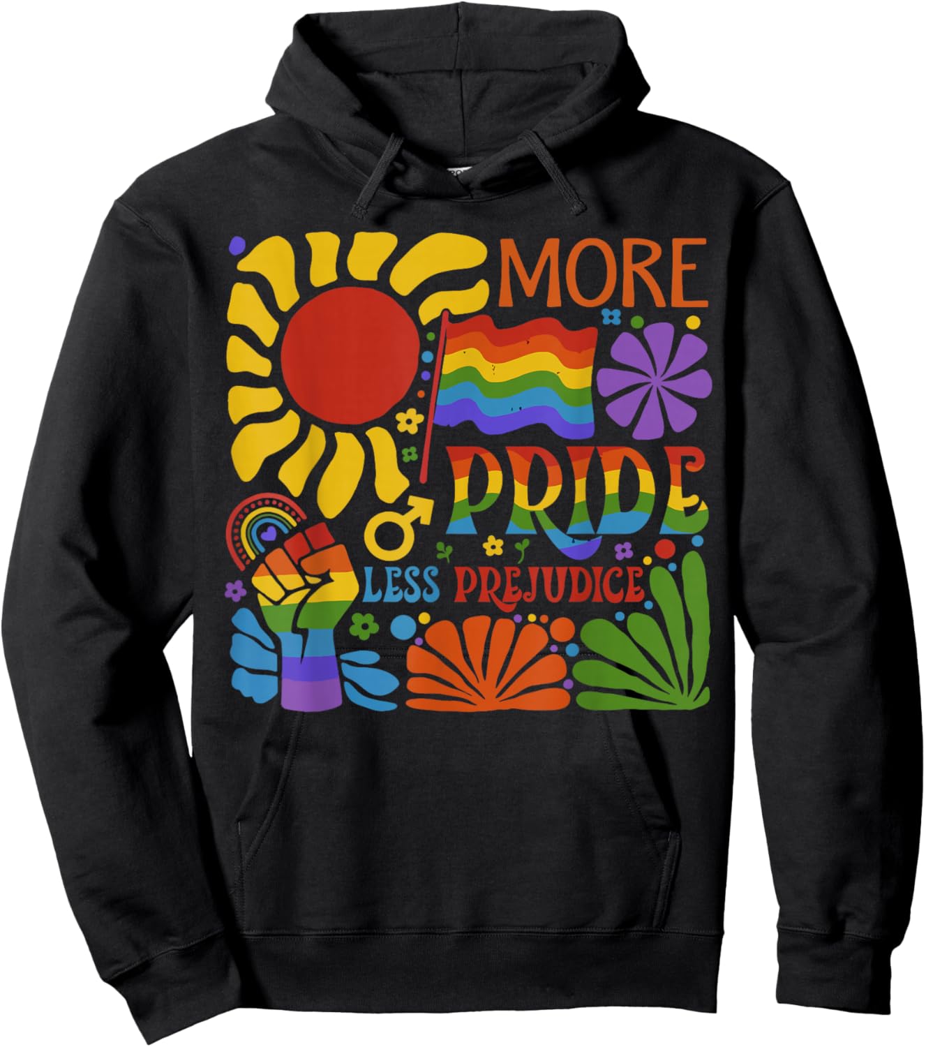 Groovy More Pride Flower Less Prejudice Pride Month LGBT Hoodie - Hoodie | Black