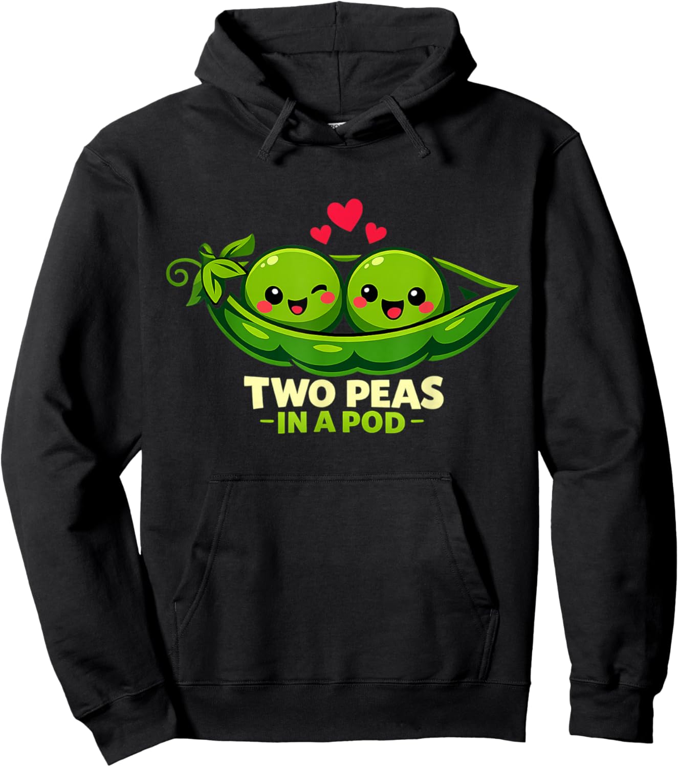 Two Peas in A Pod Cute Peapod Friends Matching Art Couple Hoodie - Hoodie | Black