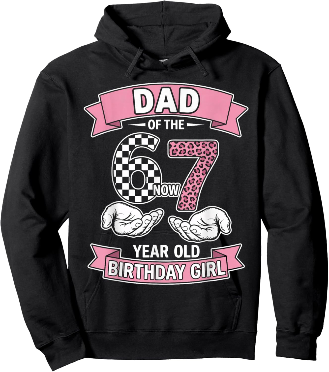 Dad 67 Birthday 7 Years Old Ribbon Leopard Family Matching Hoodie - Hoodie | Black