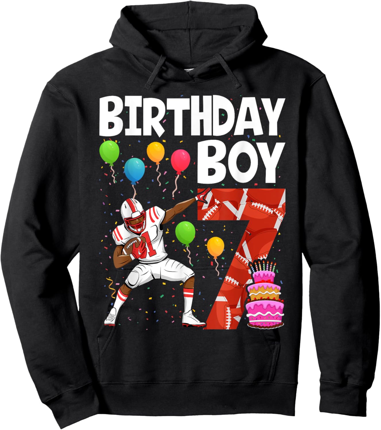 7 Years Old Boy Football Player 7th Football Birthday Boys Hoodie - Hoodie | Black