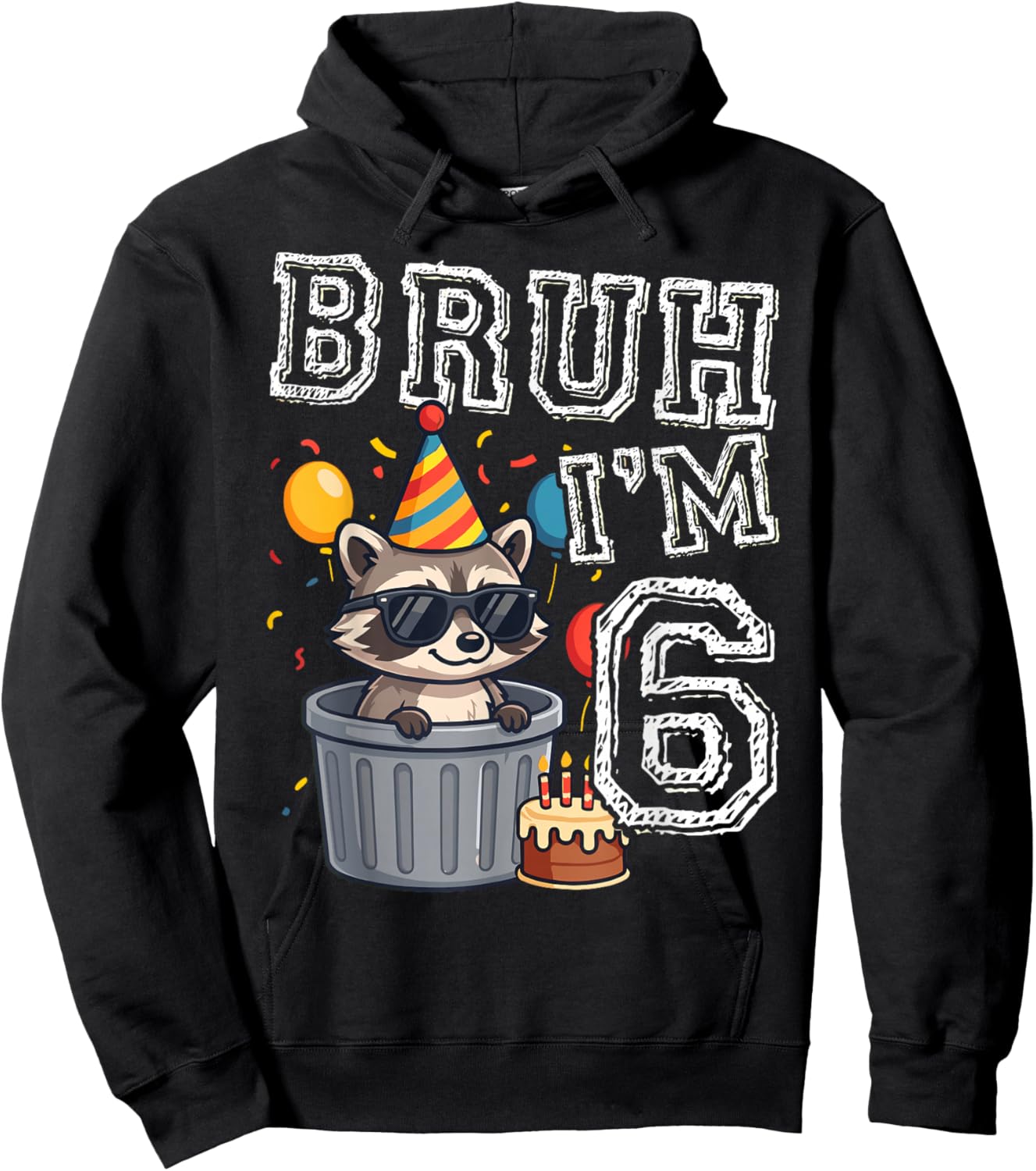 Bruh I'm 6 Raccoon 6th Birthday Kids Hoodie - Hoodie | Black
