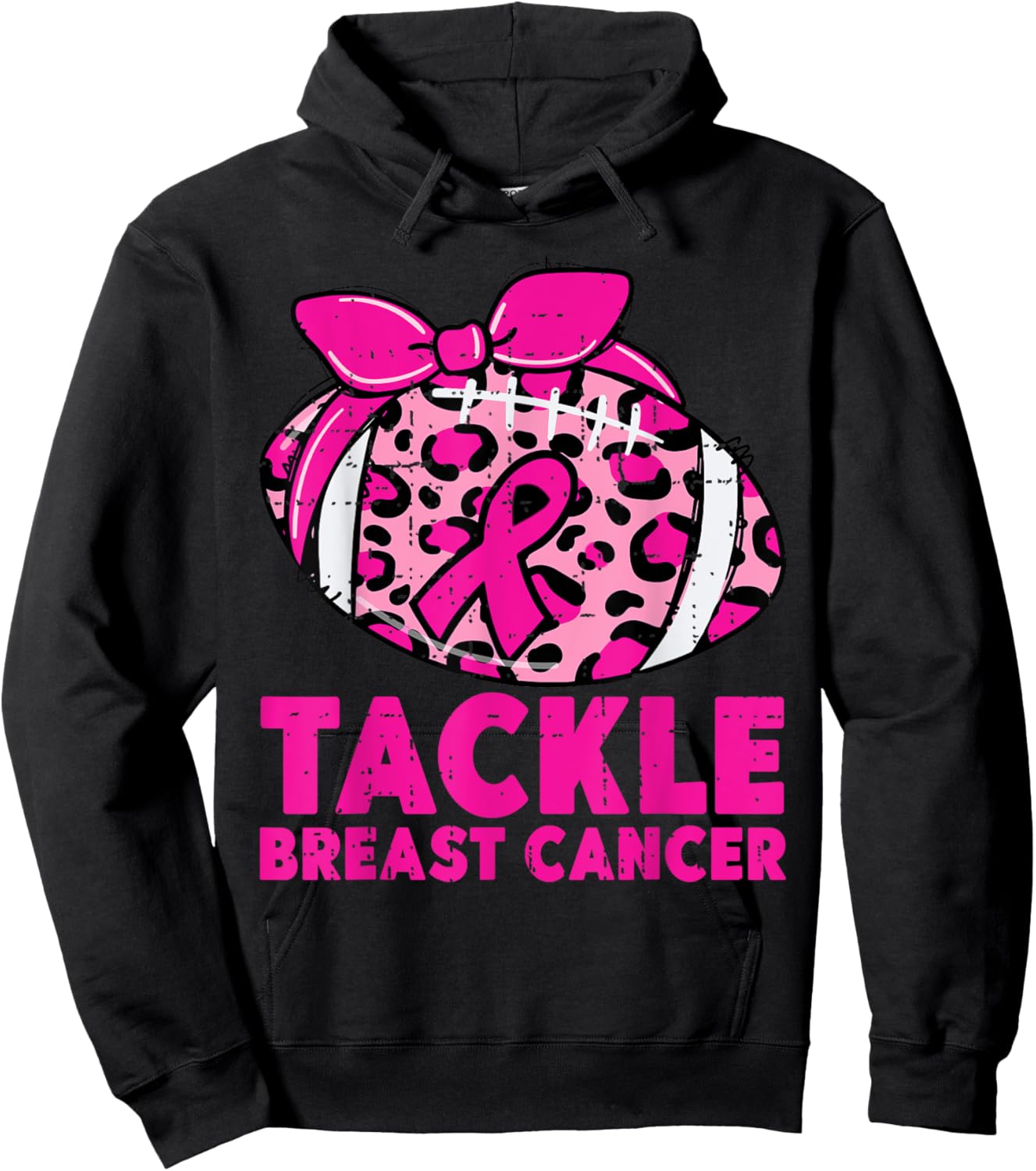 Tackle Breast Cancer Awareness Leopard Football Pink Ribbon Hoodie - Hoodie | Black