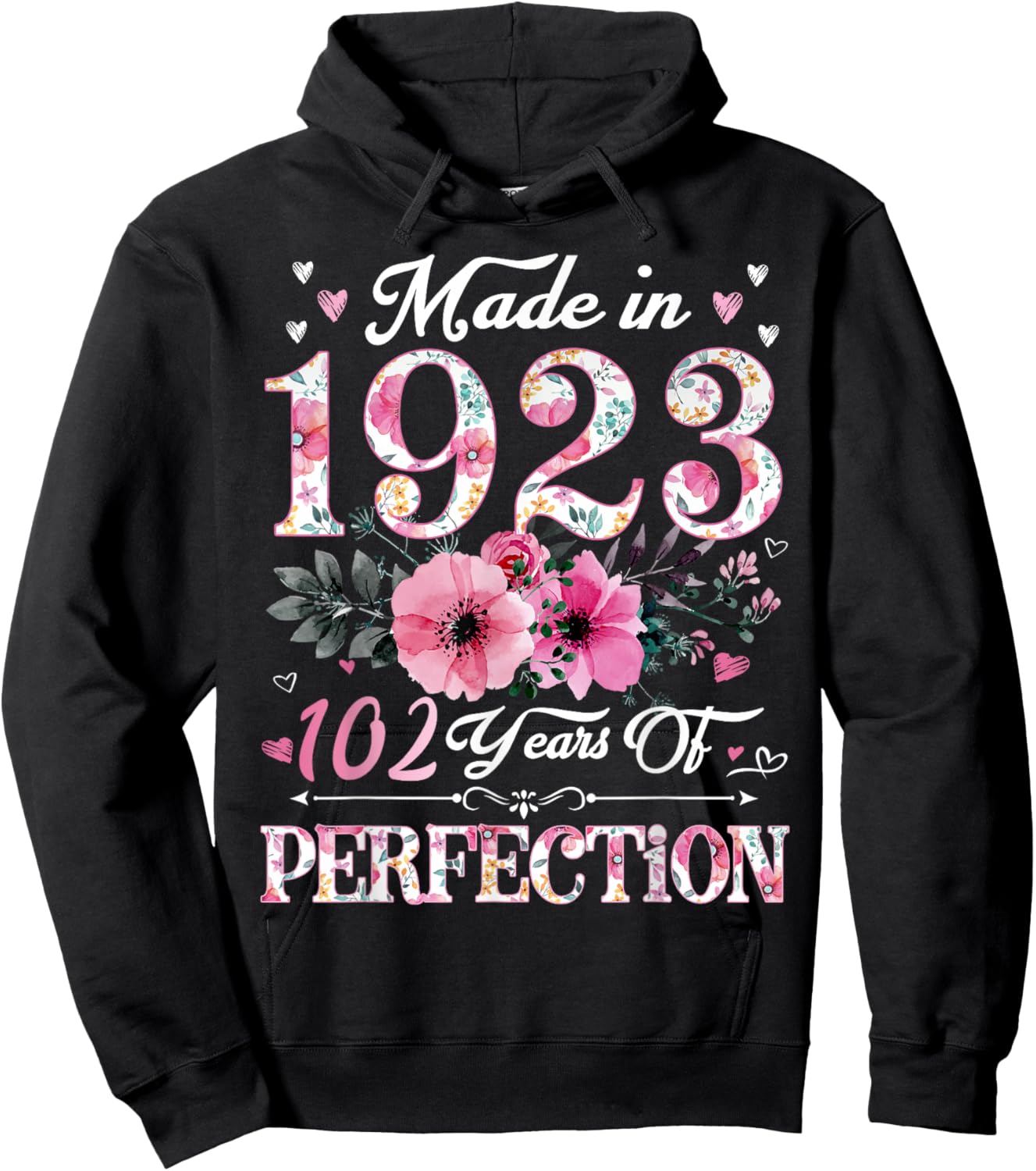 102 Year Old Made In 1923 Floral 102nd Birthday Gift Women Hoodie - Hoodie | Black