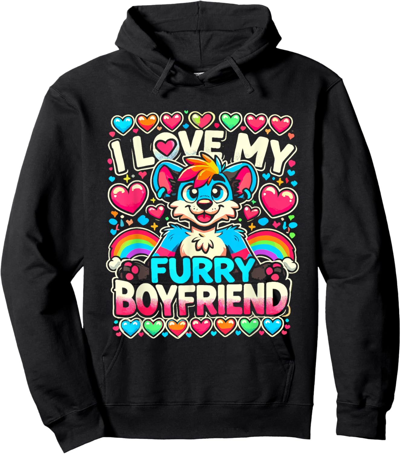 I Love My Furry Boyfriend Anthropomorphism Fursuiter Hoodie - Hoodie | Black