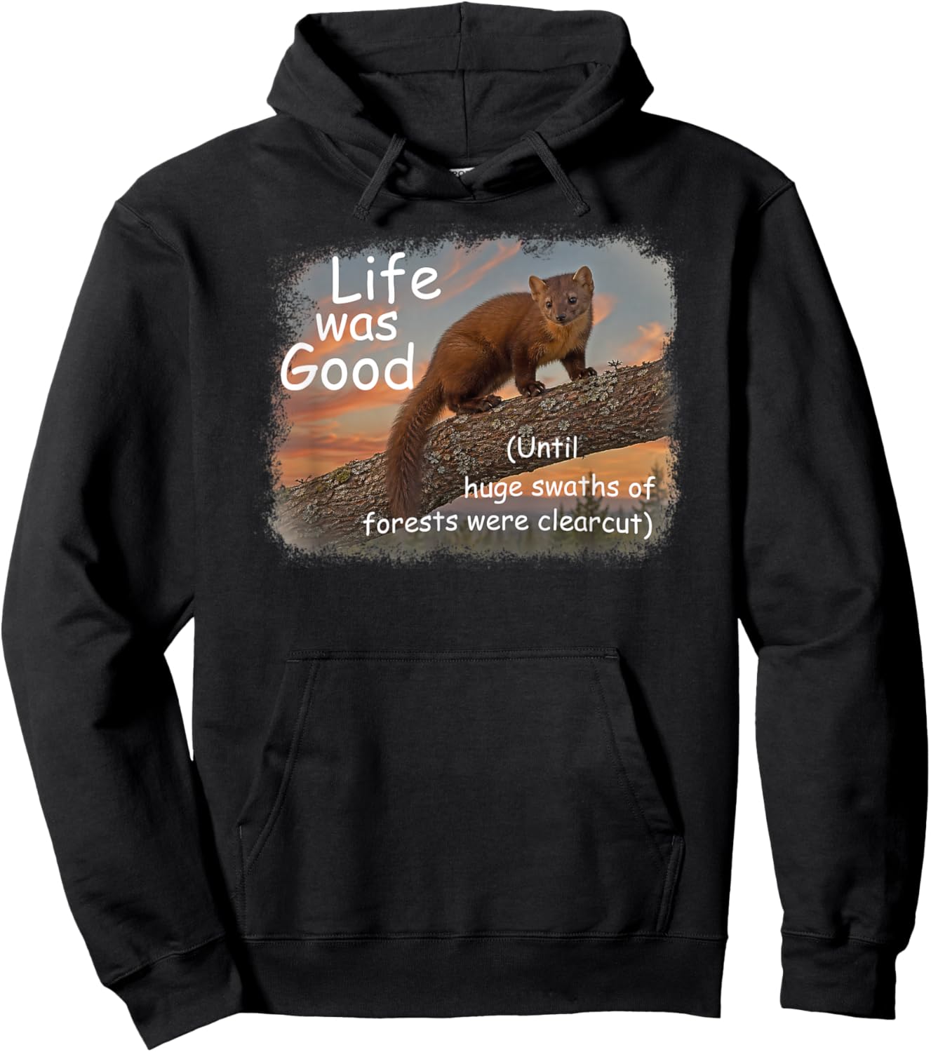 Life was Good (LWG) Series. Pine (American) Marten. Hoodie - Hoodie | Black