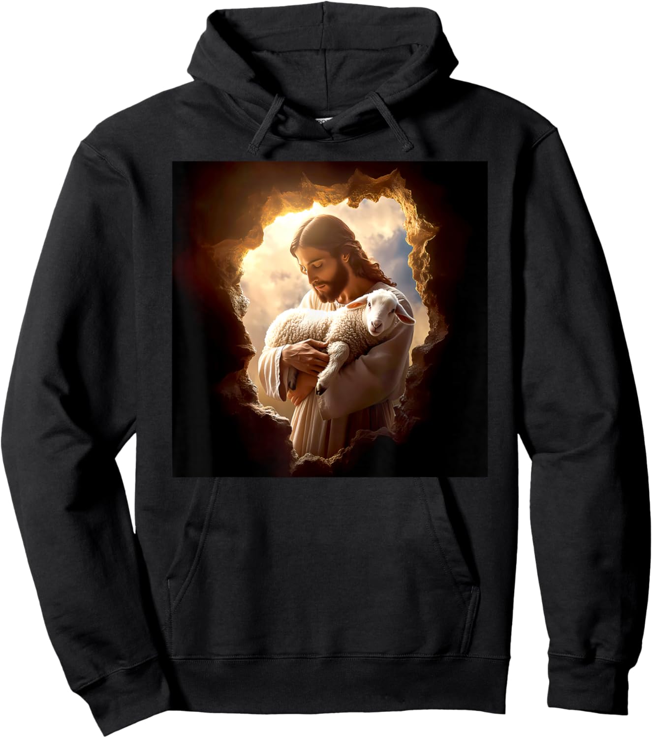 Jesus Christ with Lamb | Catholic Christian Art Design Gift , Black, S Hoodie - Hoodie | Black