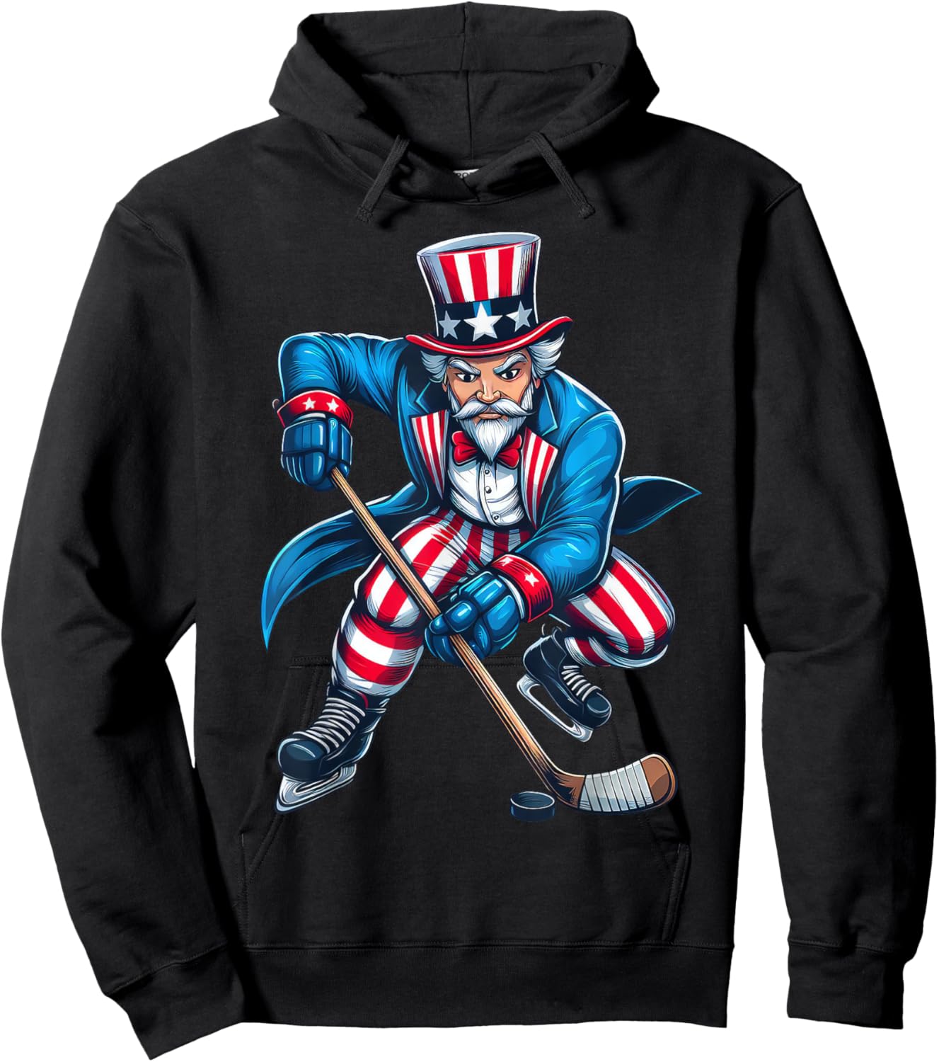 Uncle Sam Hockey Player 4th of July Boys Girls Kids Football Hoodie - Hoodie | Black