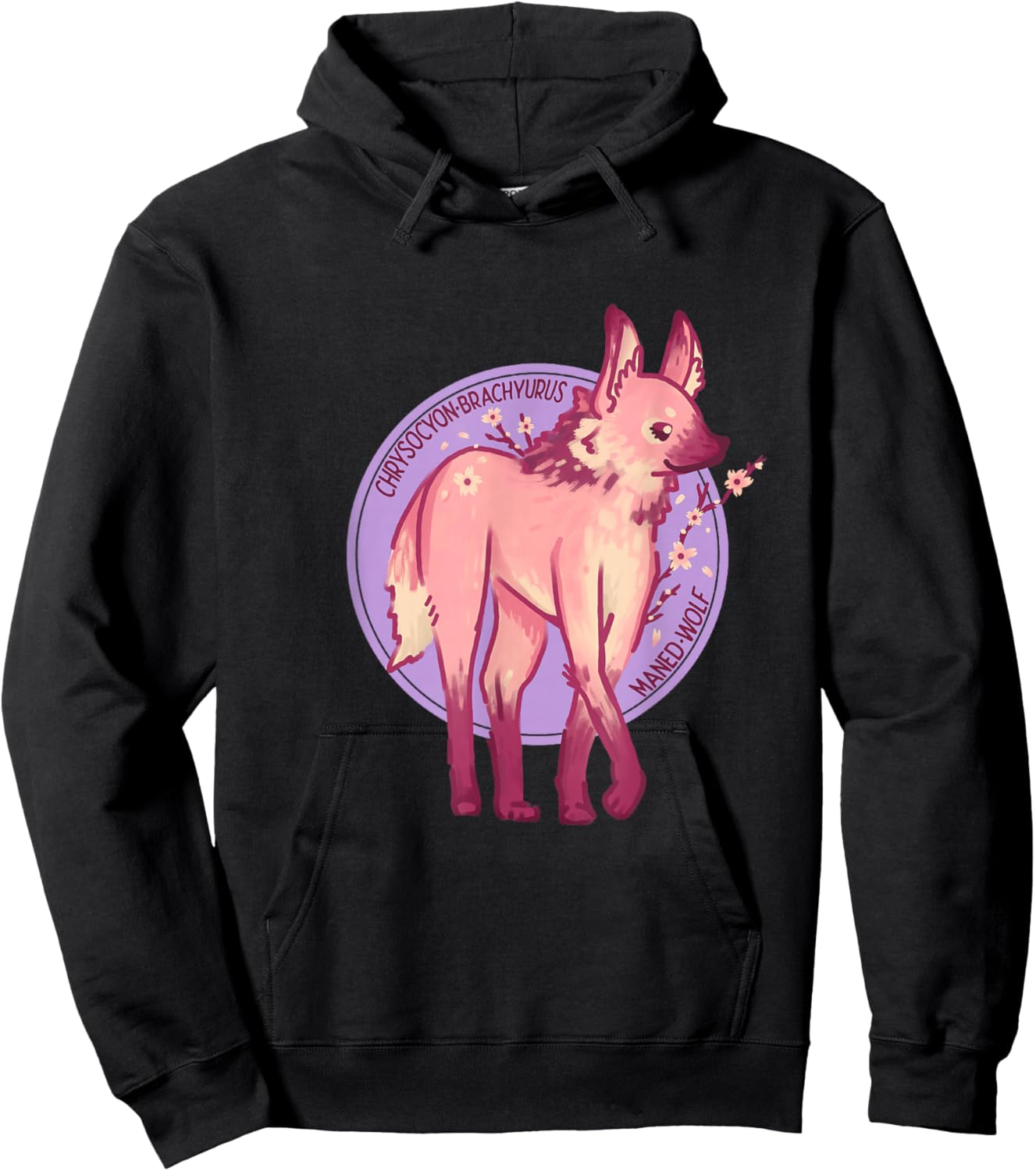 Cute Pink Maned Wolf Fox Dog Cherry Blossom Flowers Hoodie - Hoodie | Black