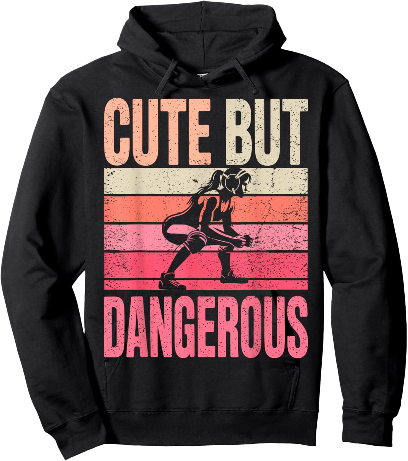 Vintage Cute But Dangerous Wrestler Girl Wrestling Hoodie - Hoodie | Black