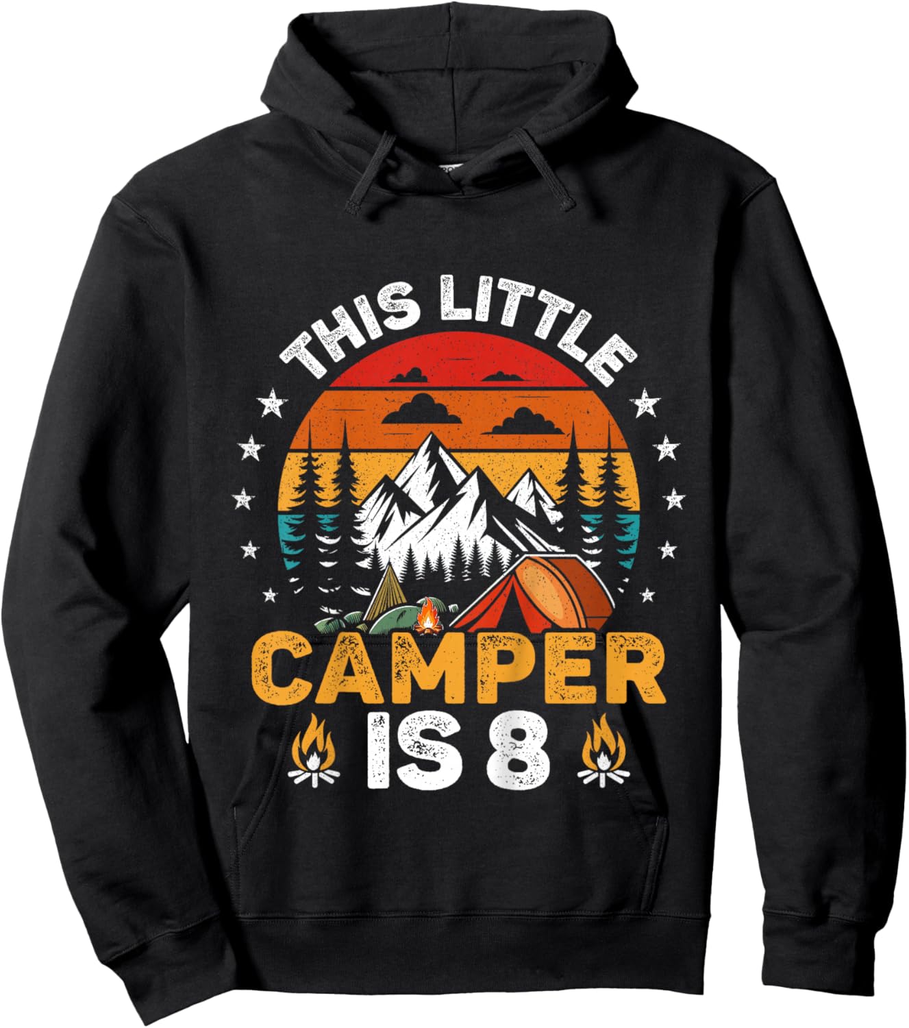 Kids This Little Camper is 8 Year Old Camping 8th Birthday Party Hoodie - Hoodie | Black