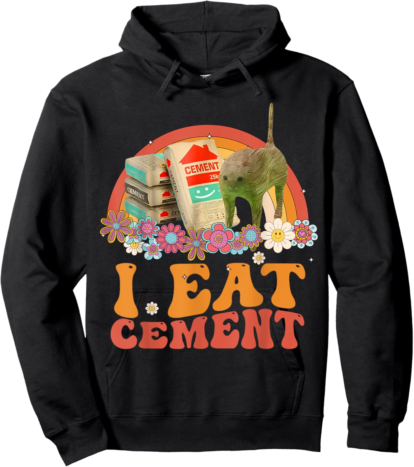 Funny Cat Meme Internet Quote I Eat Cement Men Women Cool Hoodie - Hoodie | Black
