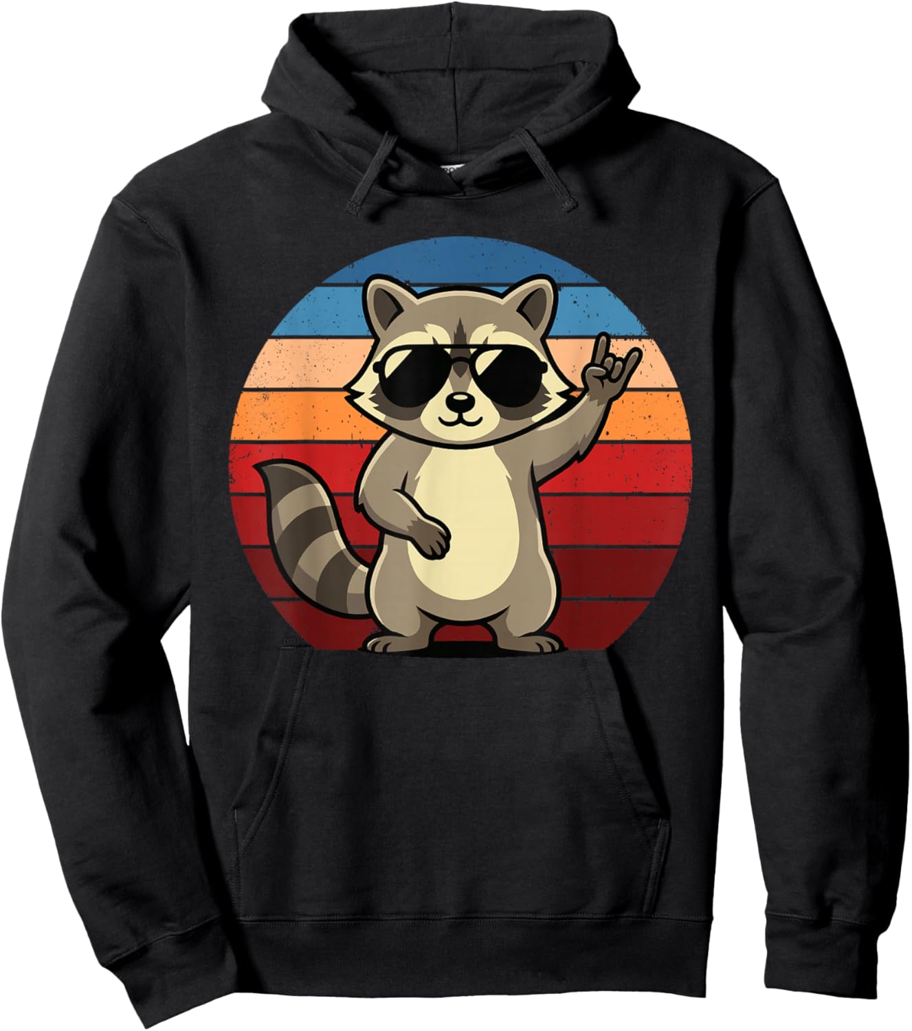 Retro Raccoon Rock On Men Women Kids Funny Raccoon Hoodie - Hoodie | Black