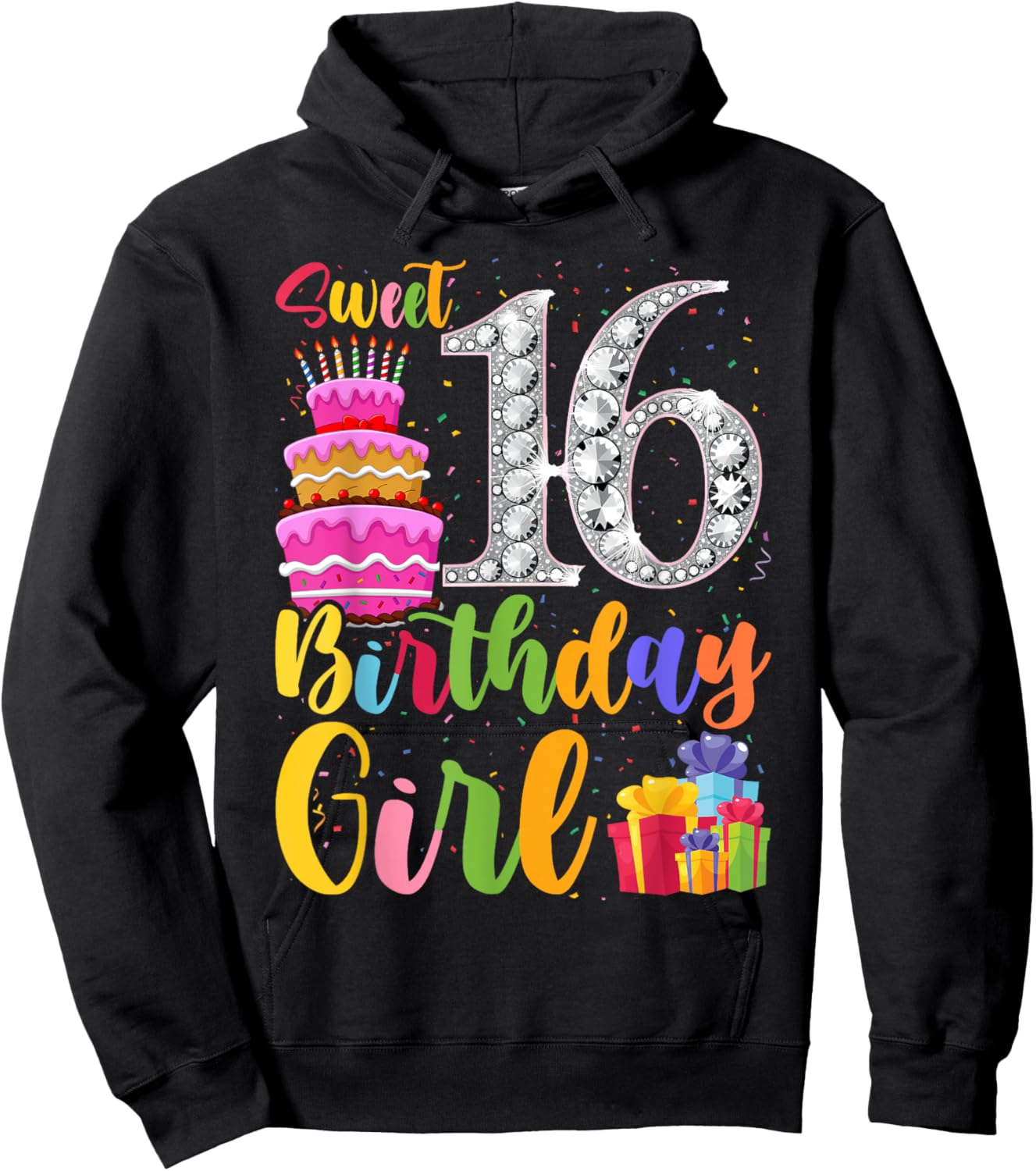 Cute Pink Black "Sweet 16" Style I 16th Birthday Idea Hoodie - Hoodie | Black