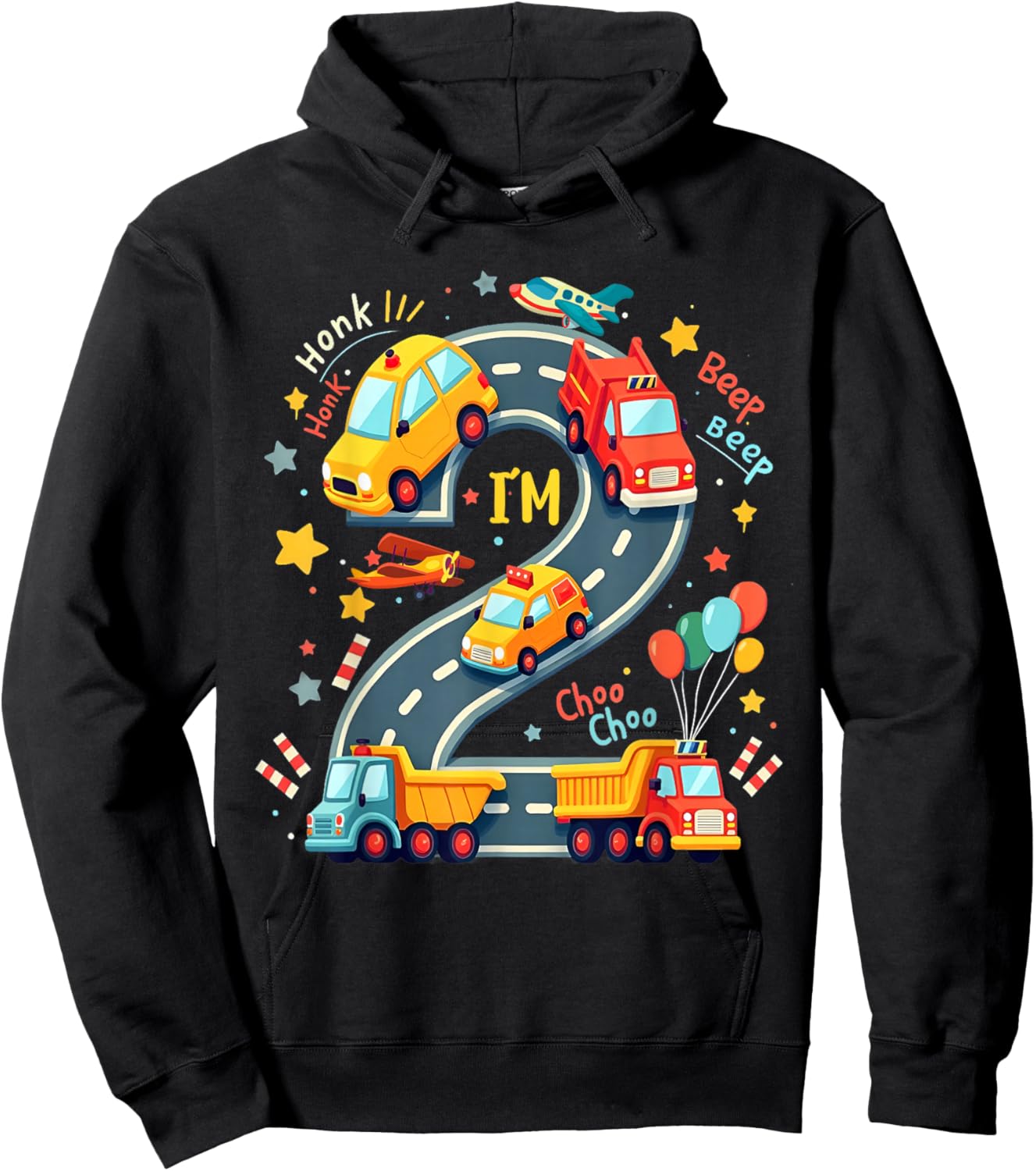2 Year Old Birthday Boy Party Truck Car Transportation Kids Hoodie - Hoodie | Black
