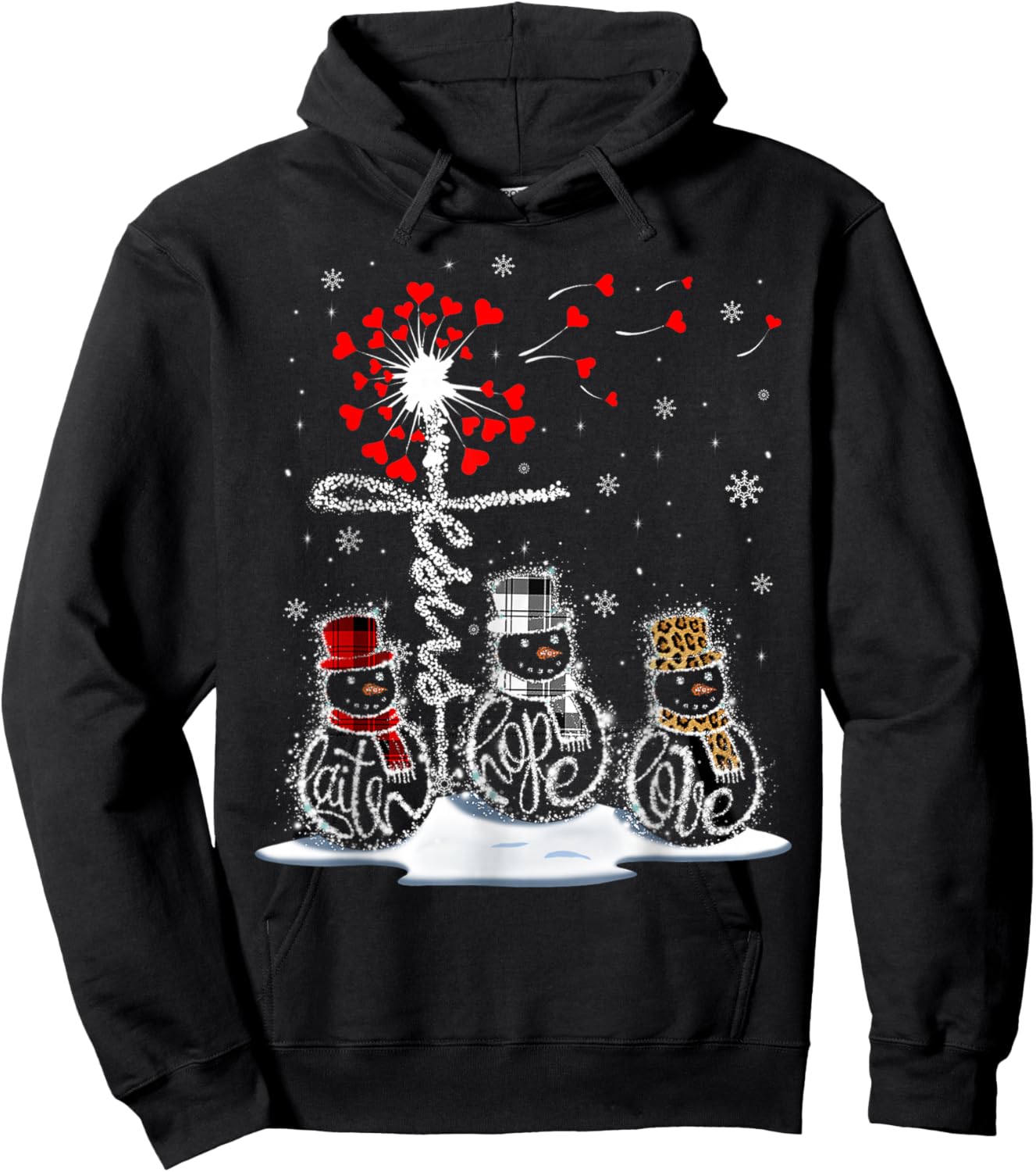 Funny Christmas 2025 Faith Hope Love Snowman Christian Cross Hoodie - Hoodie | Black