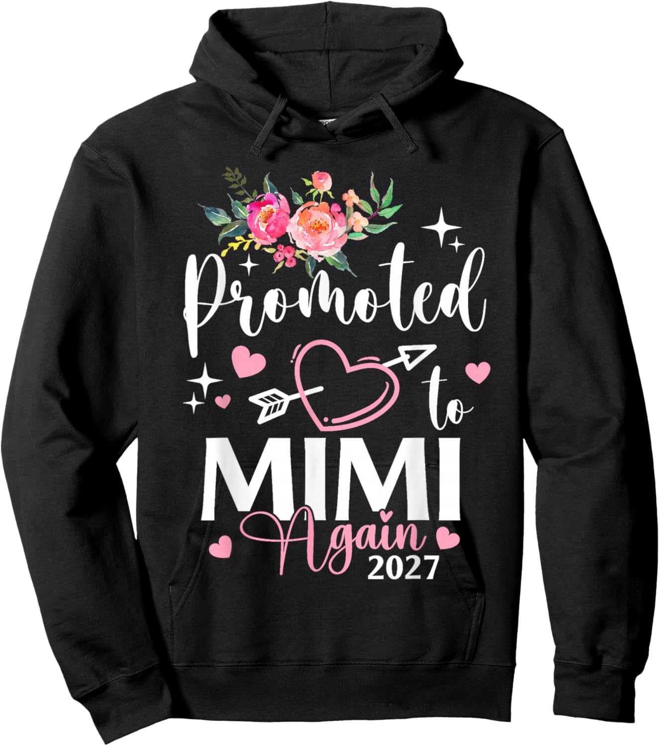 Promoted to Mimi Again Est 2027 Flower Heart Hoodie - Hoodie | Black