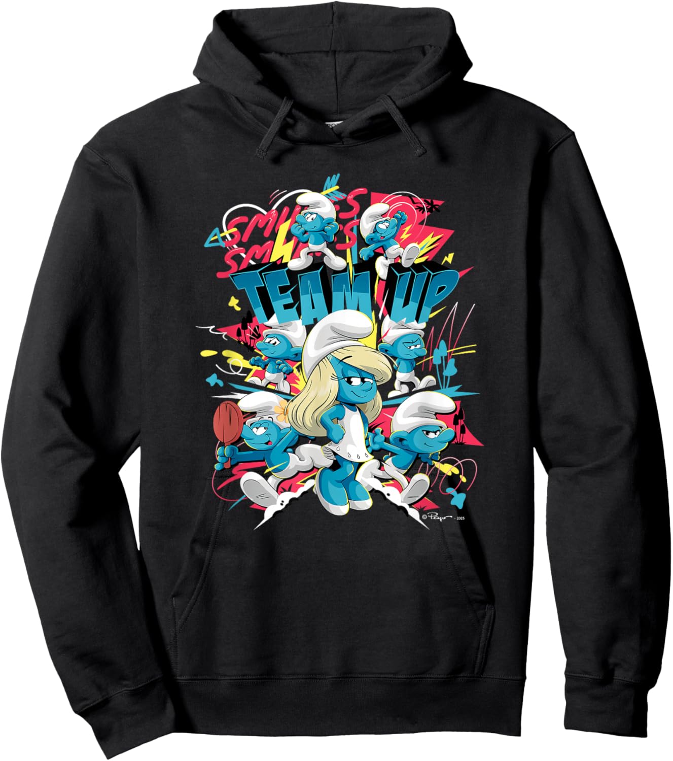 The Smurfs Movie Village Team Up Retro Cartoon Hoodie - Hoodie | Black