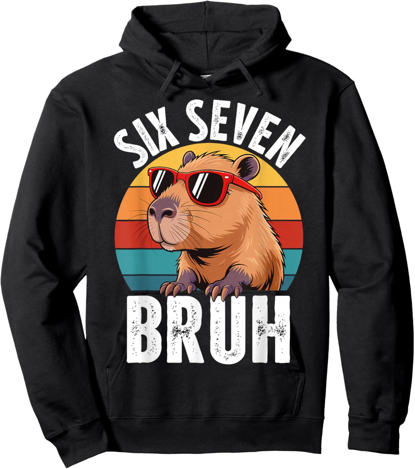 Six Seven Bruh 67 Meme Funny Cute Capybara for Kids Boys Hoodie - Hoodie | Black