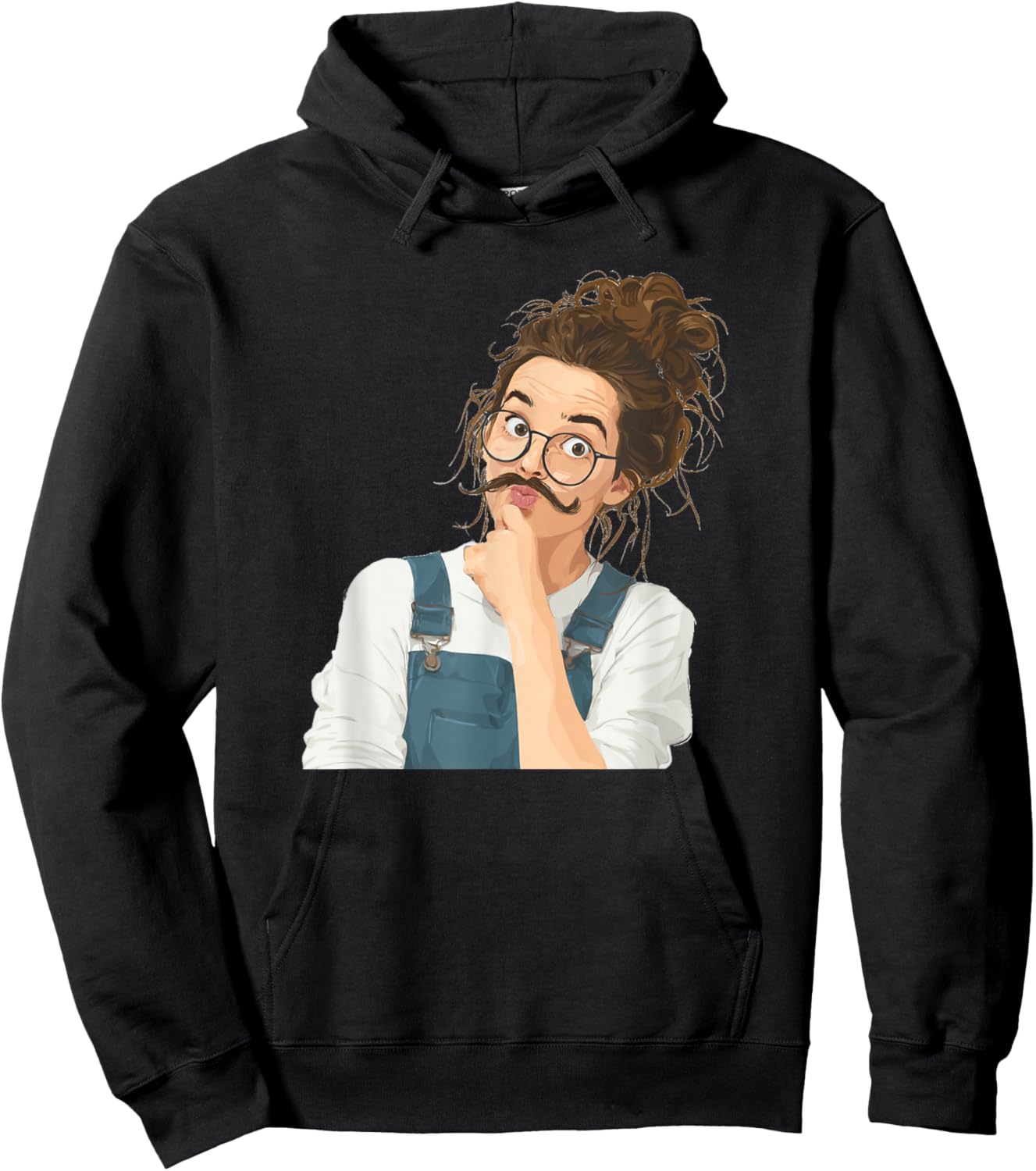 Funny Draft Art Girl with Mustache Beard Hoodie - Hoodie | Black