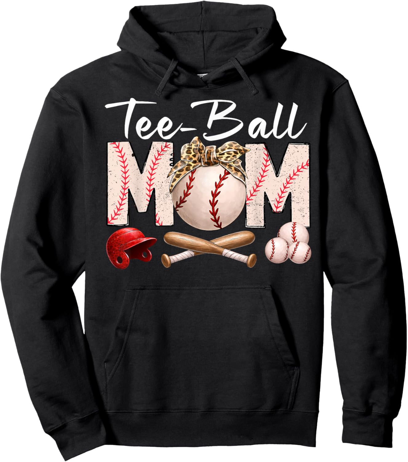 Ball Mom Funny TBall Leopard Print Bow Mother's Day Hoodie - Hoodie | Black
