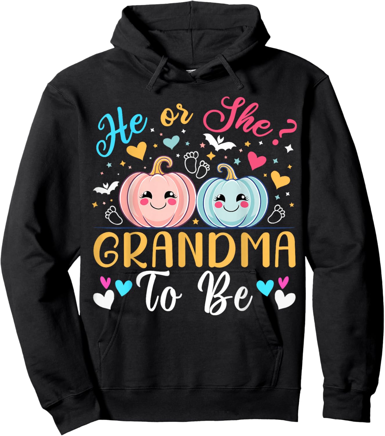 Halloween Gender Reveal He or She Grandma To Be Pumpkin Hoodie - Hoodie | Black