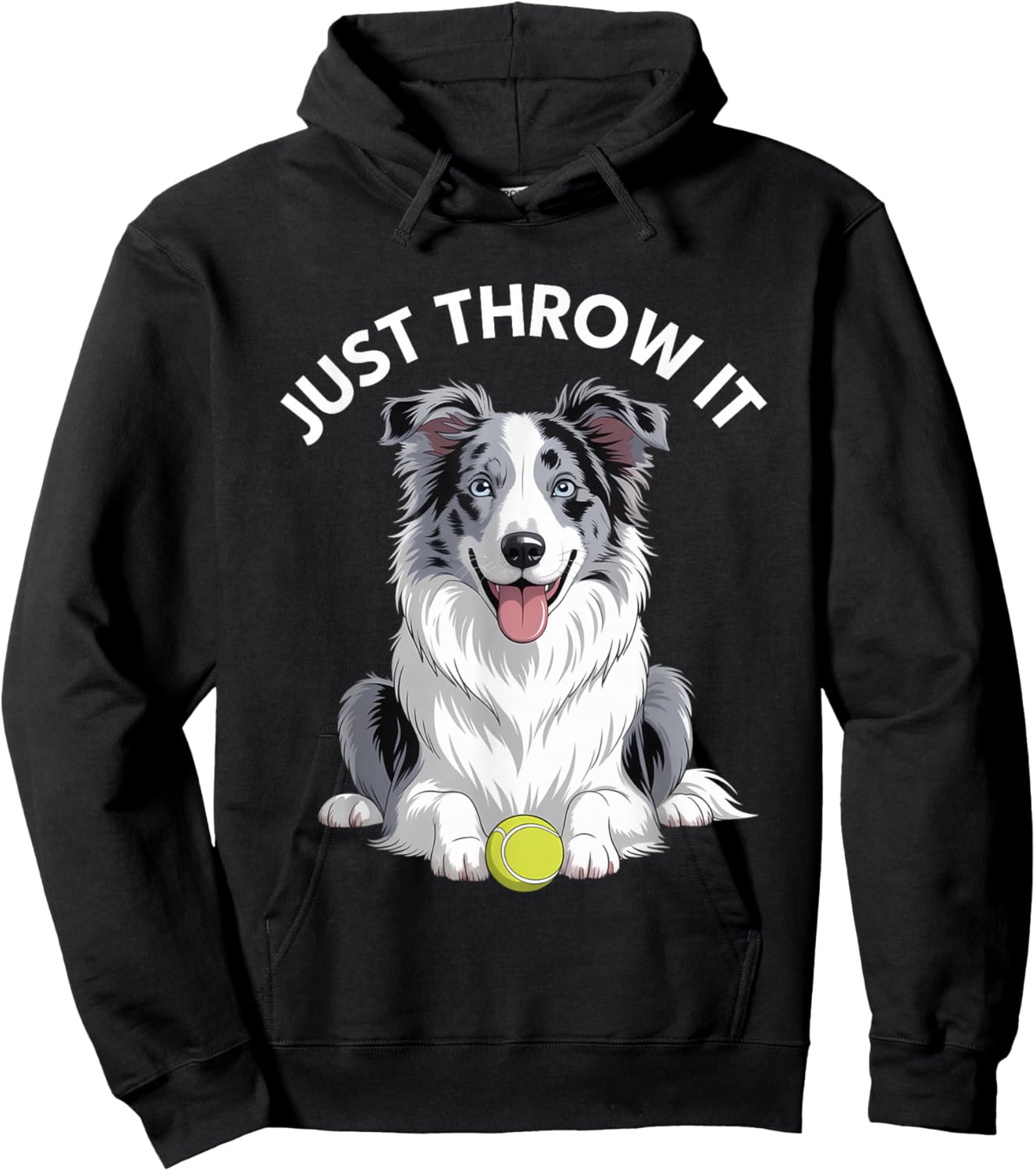 Just Throw It Grey & White Merle Border Collie Hoodie - Hoodie | Black