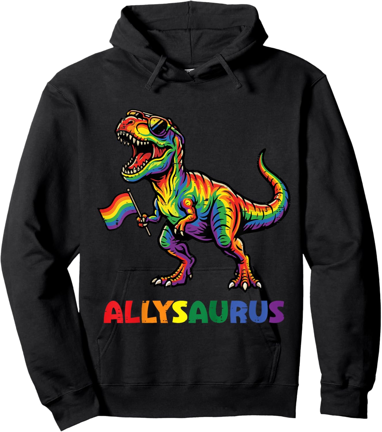 Kids Rainbow Dino Flag Allysaurus LGBTQ Ally Gay Pride Boys Kids Hoodie - Hoodie | Black