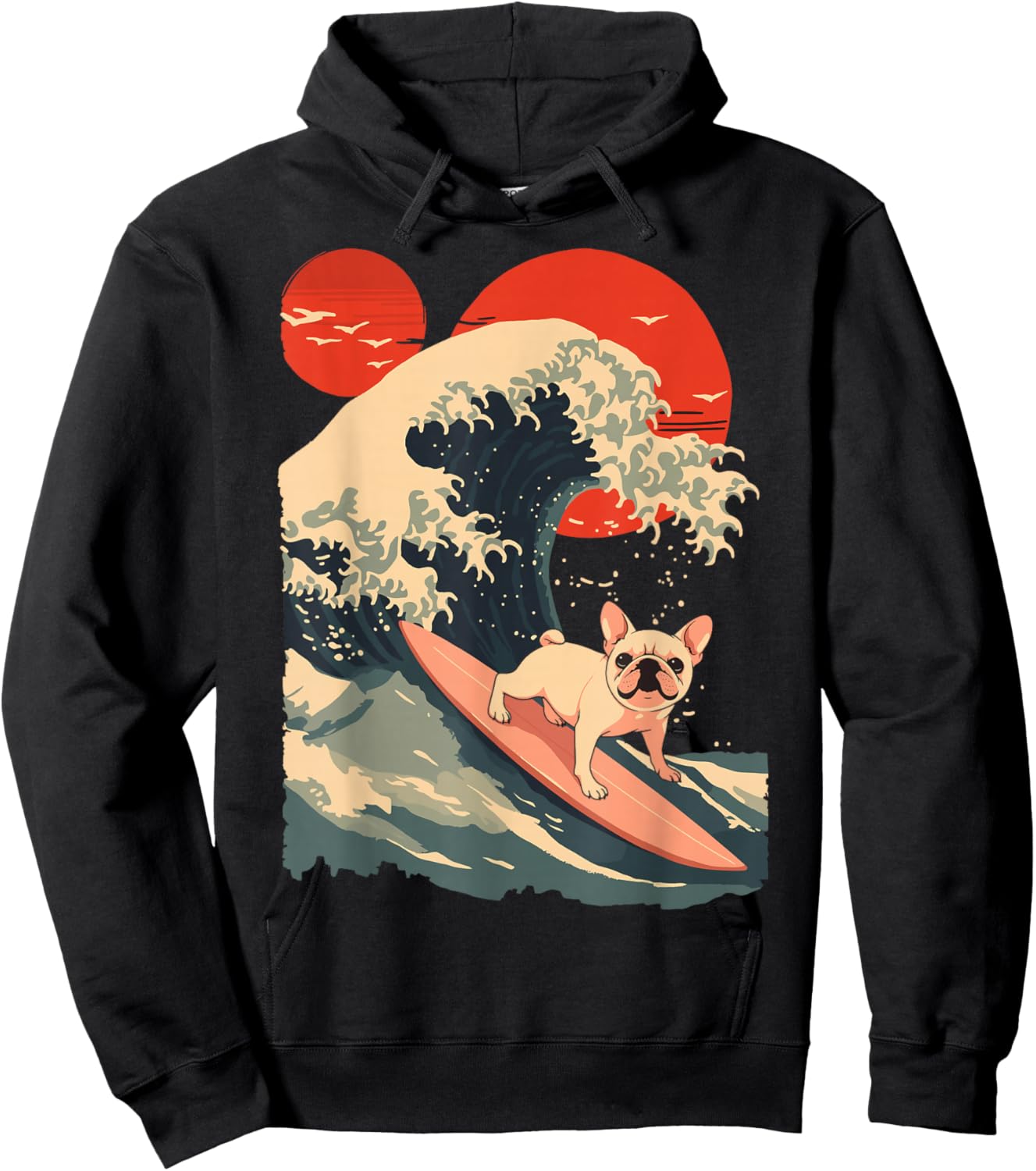French Bulldog Surfing Japanese Hoodie - Hoodie | Black