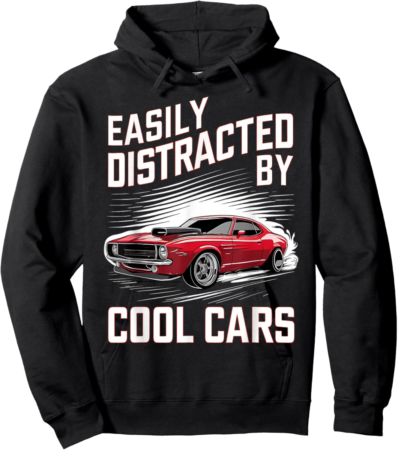 Boys Vintage Muscle Car Easily Distracted by Cool Cars Hoodie - Hoodie | Black