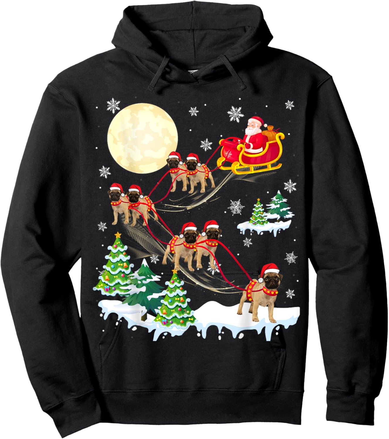 Puggle Reindeer Christmas Dog Riding Santa Hat Xmas Hoodie - Hoodie | Black